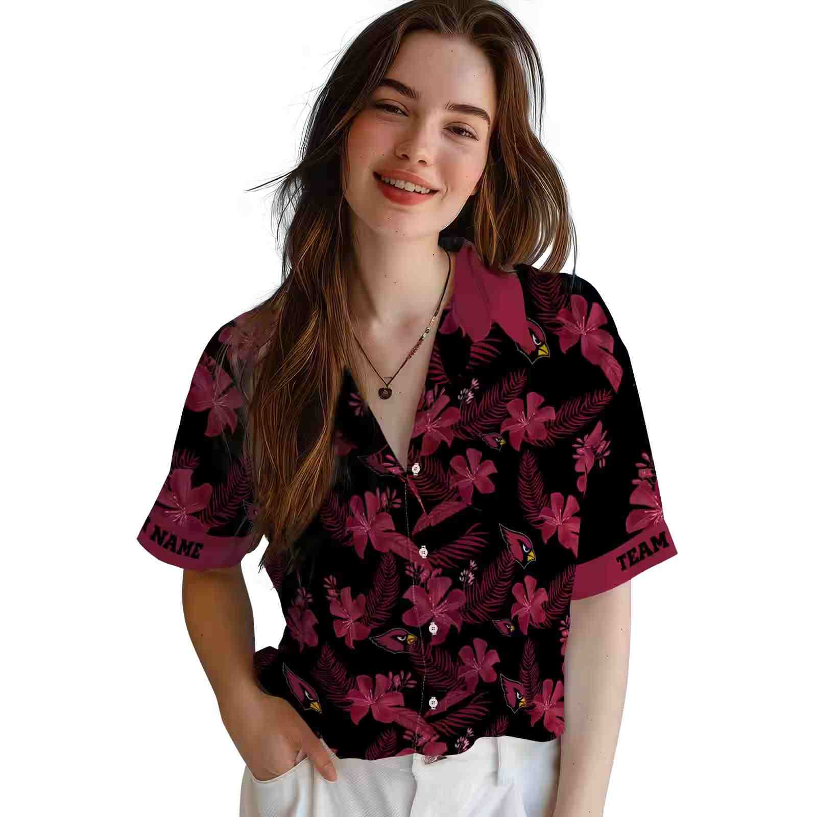 personalized arizona cardinals botanical print black hawaiian shirt latest model