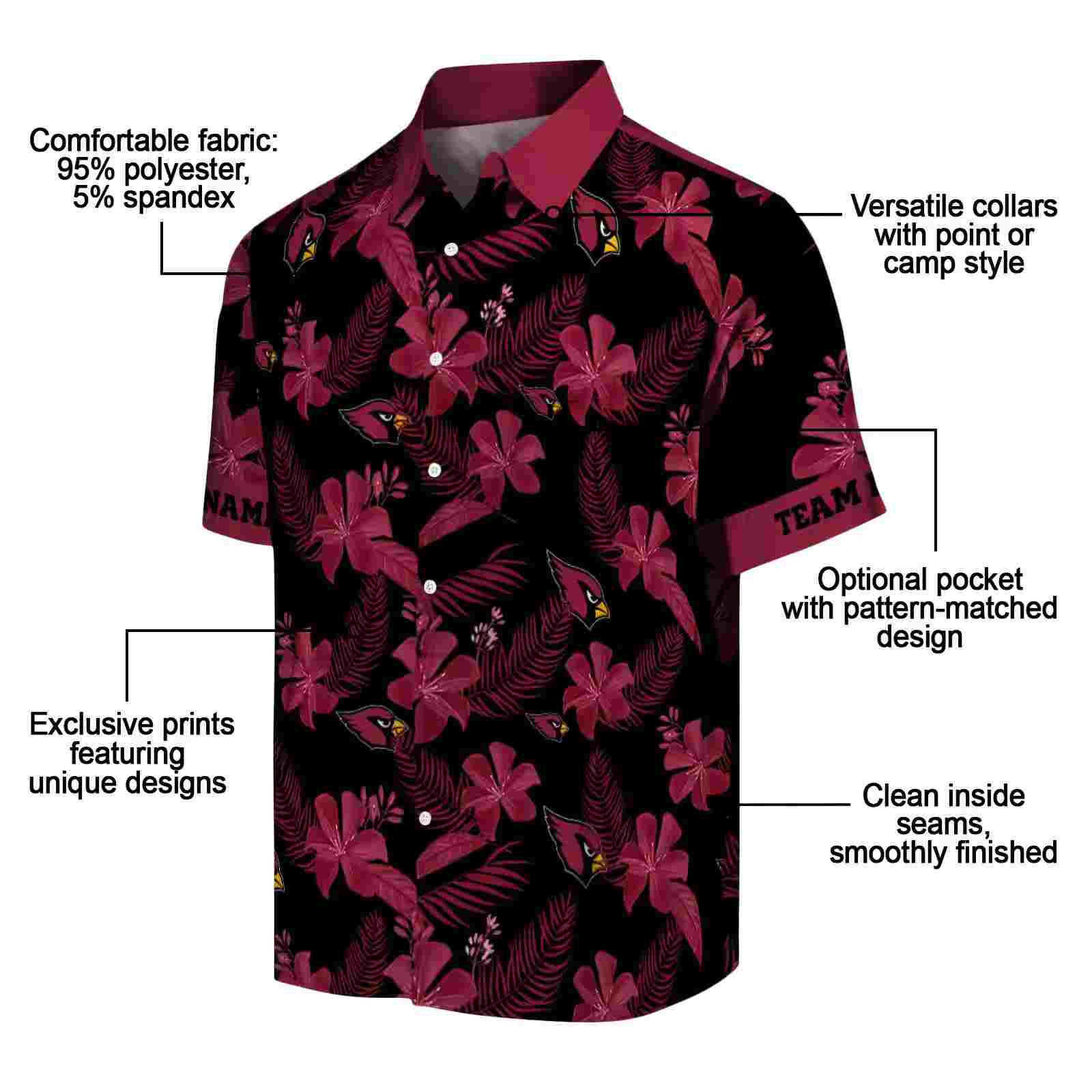 personalized arizona cardinals botanical print black hawaiian shirt new arrival