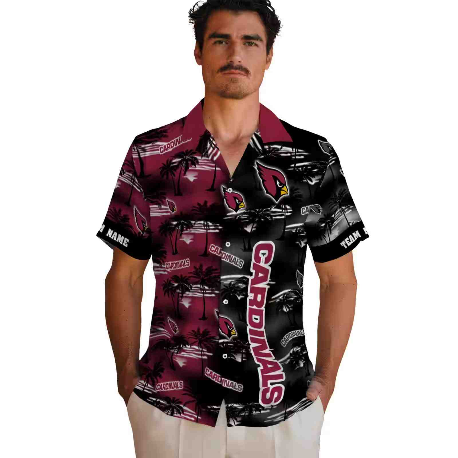 personalized arizona cardinals palm silhouettes red hawaiian shirt fashion forward