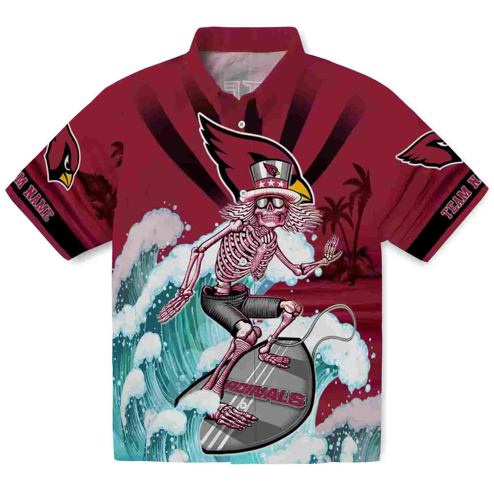 Personalized Arizona Cardinals Surfing Skeleton Red Blue Hawaiian Shirt