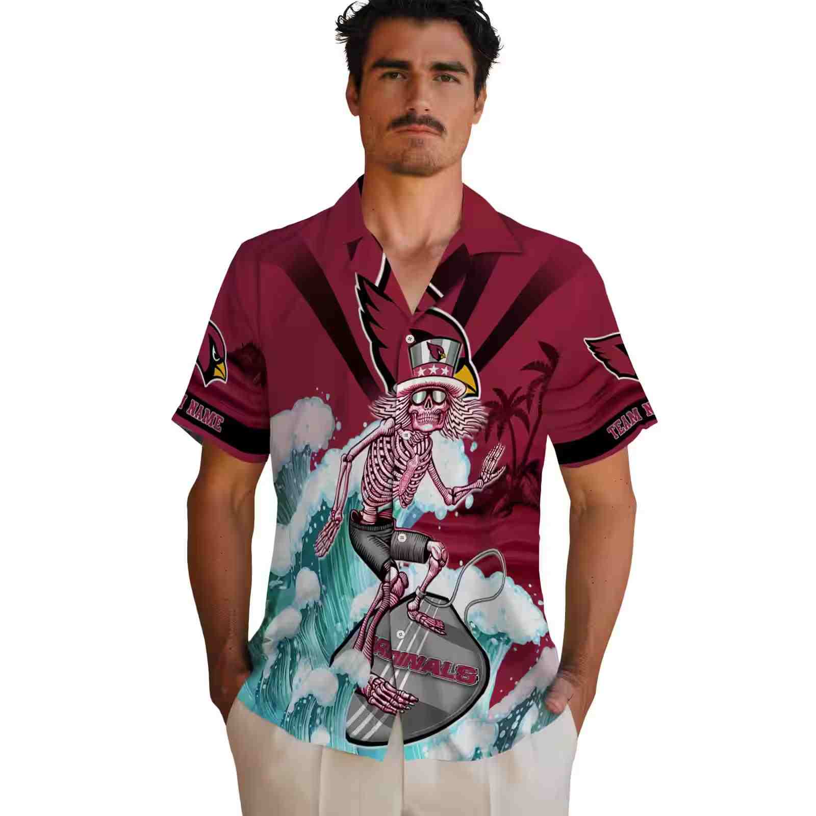 personalized arizona cardinals surfing skeleton red blue hawaiian shirt fashion forward