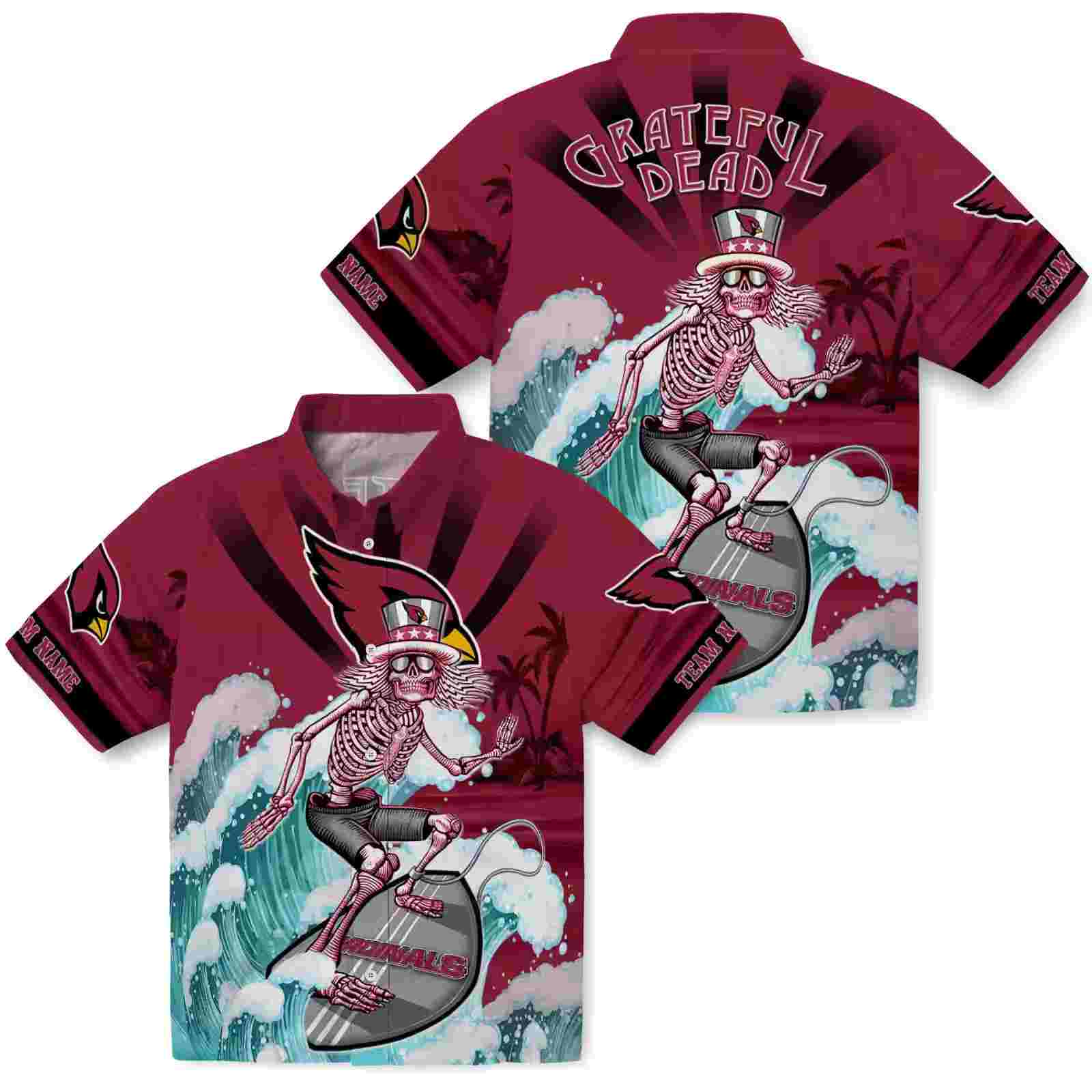 personalized arizona cardinals surfing skeleton red blue hawaiian shirt high quality