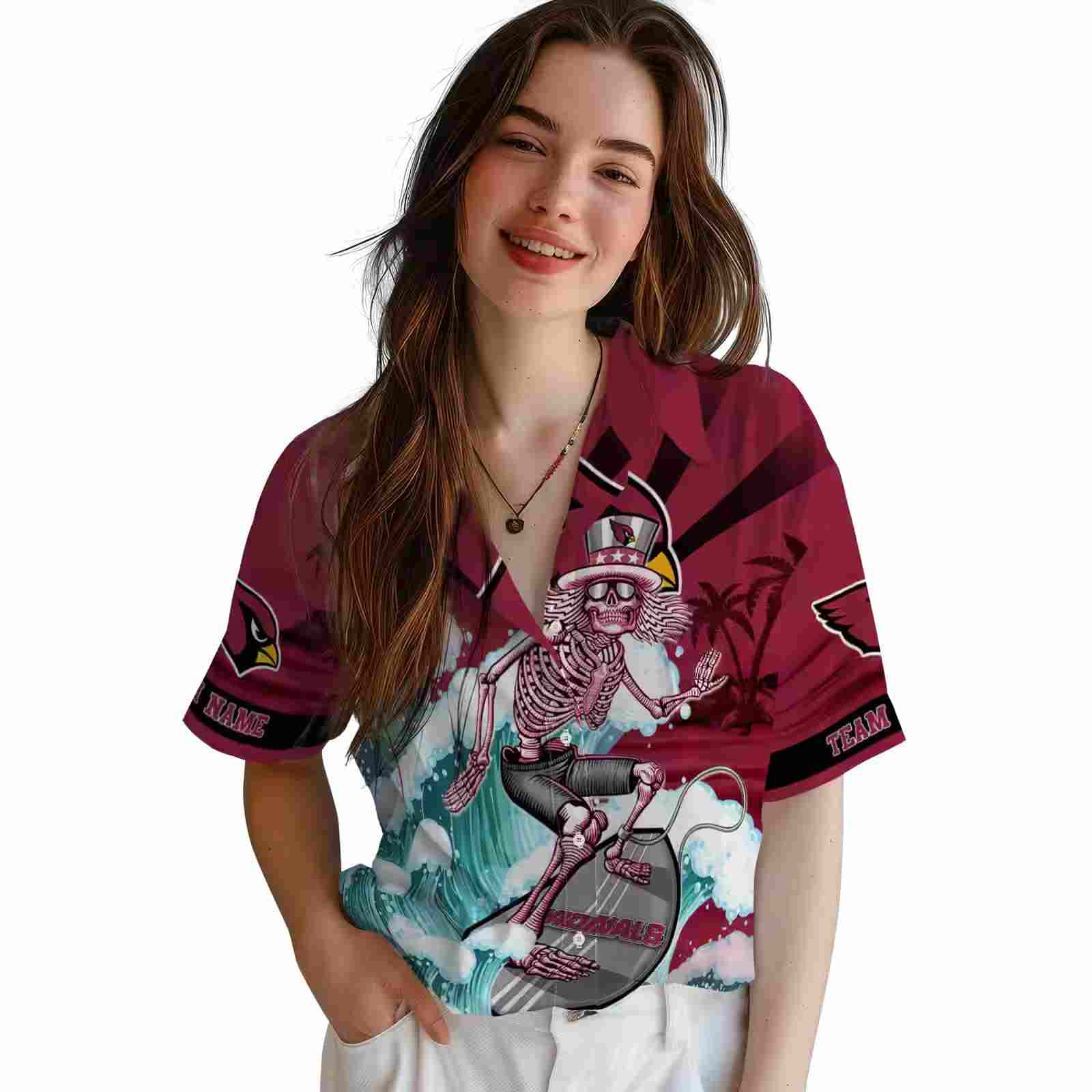 personalized arizona cardinals surfing skeleton red blue hawaiian shirt latest model