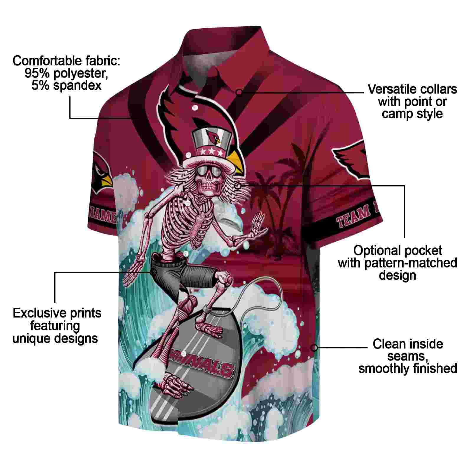 personalized arizona cardinals surfing skeleton red blue hawaiian shirt new arrival