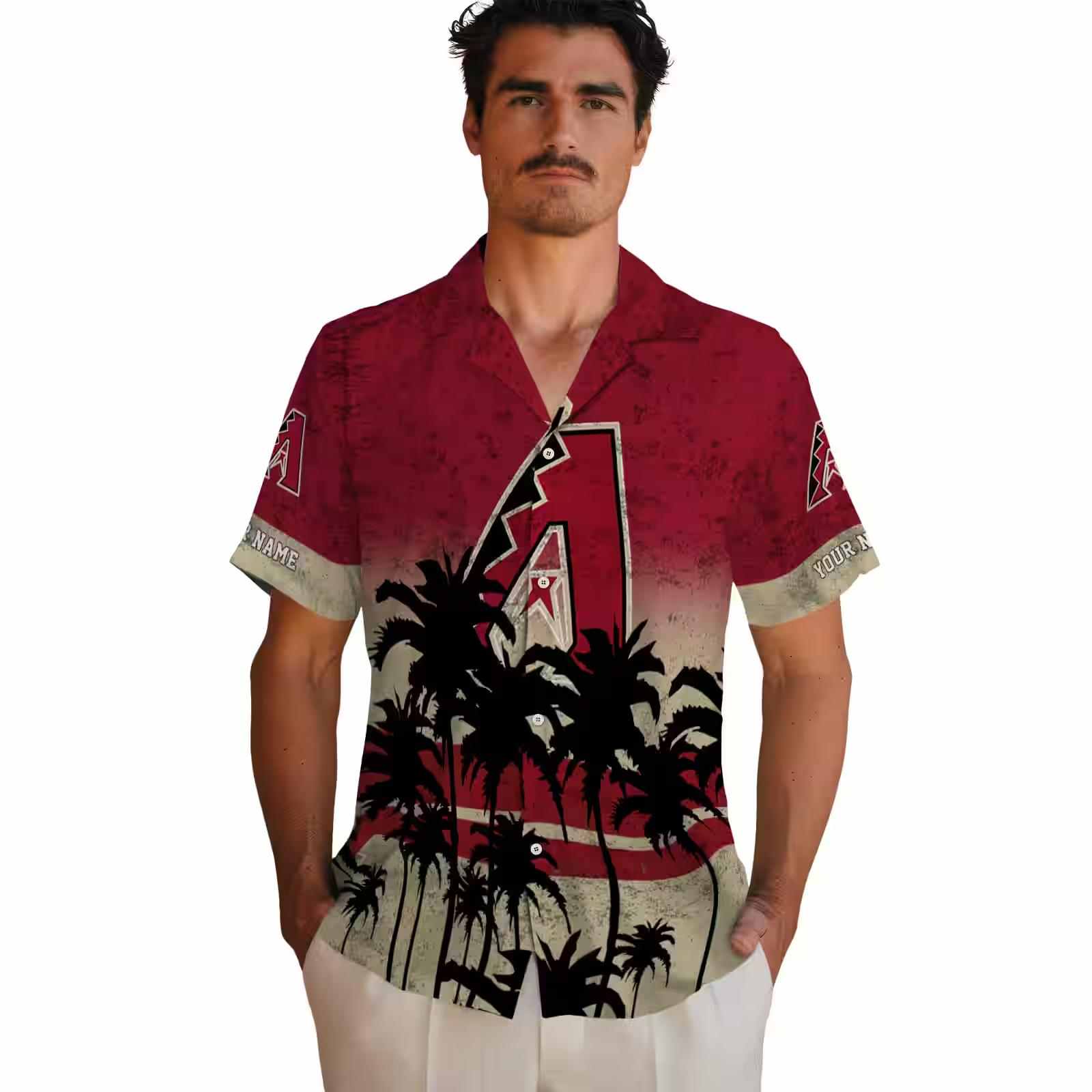 personalized arizona diamondbacks sunset pattern red black hawaiian shirt fashion forward