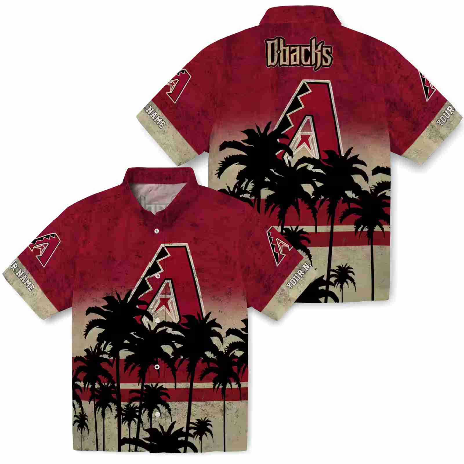 personalized arizona diamondbacks sunset pattern red black hawaiian shirt high quality