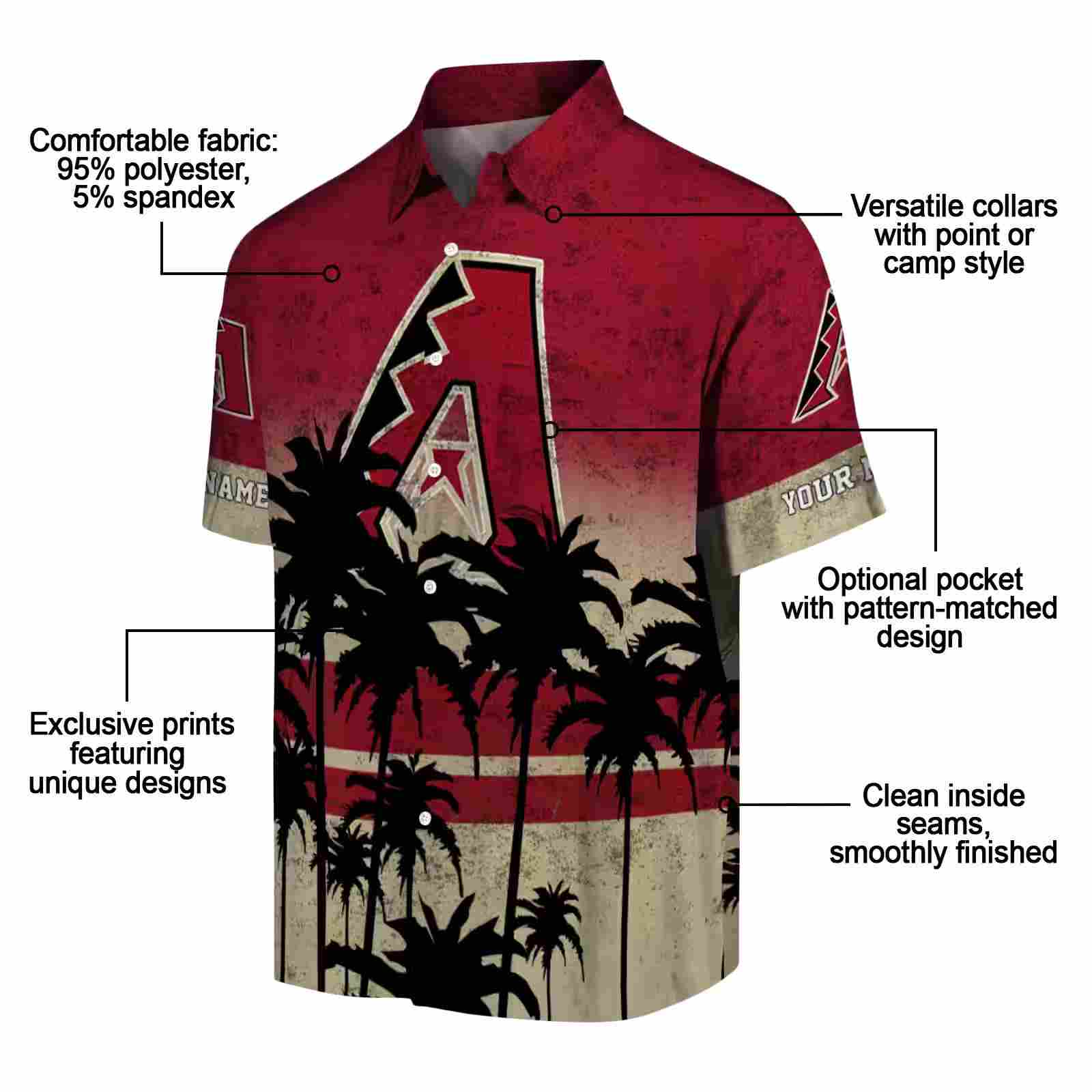 personalized arizona diamondbacks sunset pattern red black hawaiian shirt new arrival