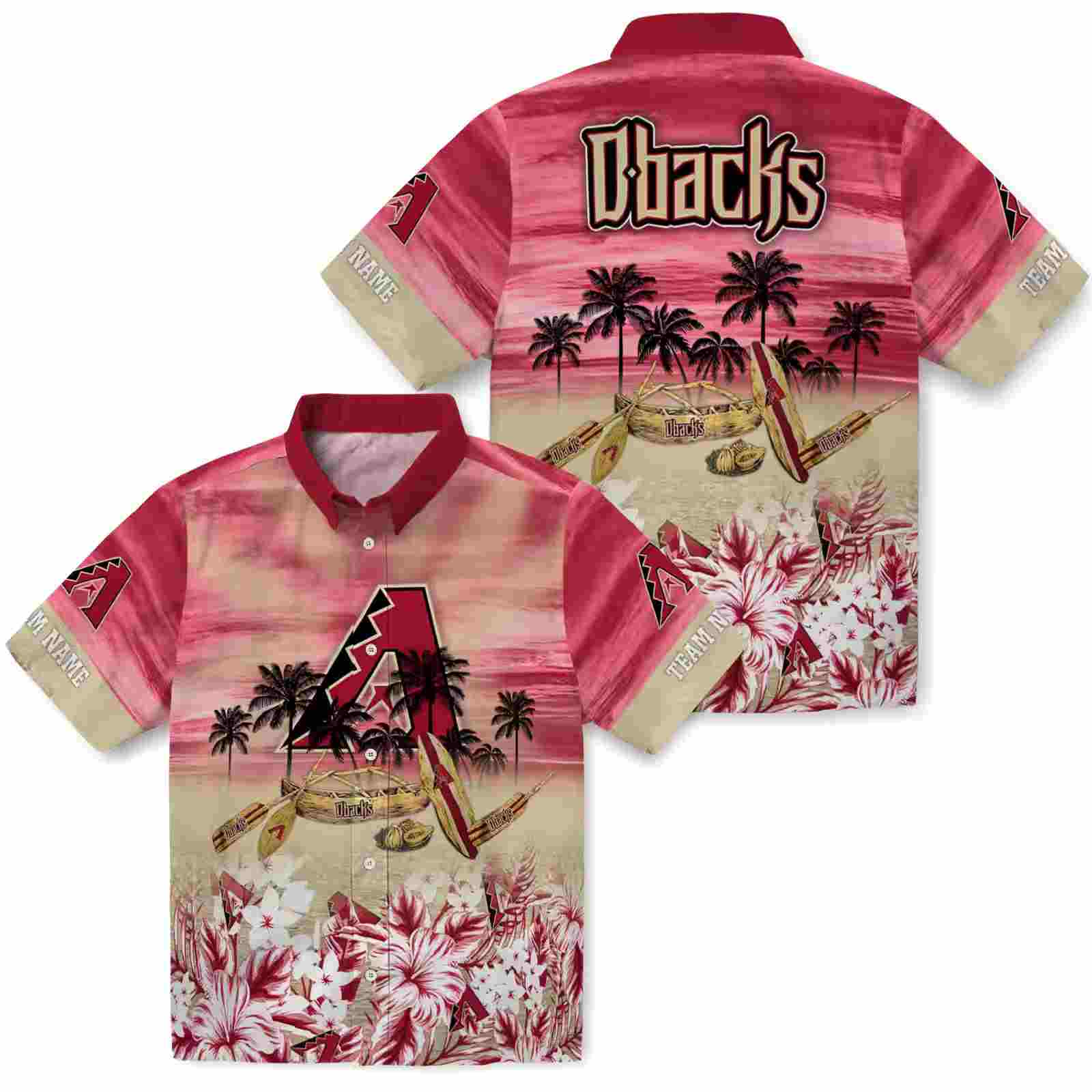 personalized arizona diamondbacks tropical canoe red hawaiian shirt high quality