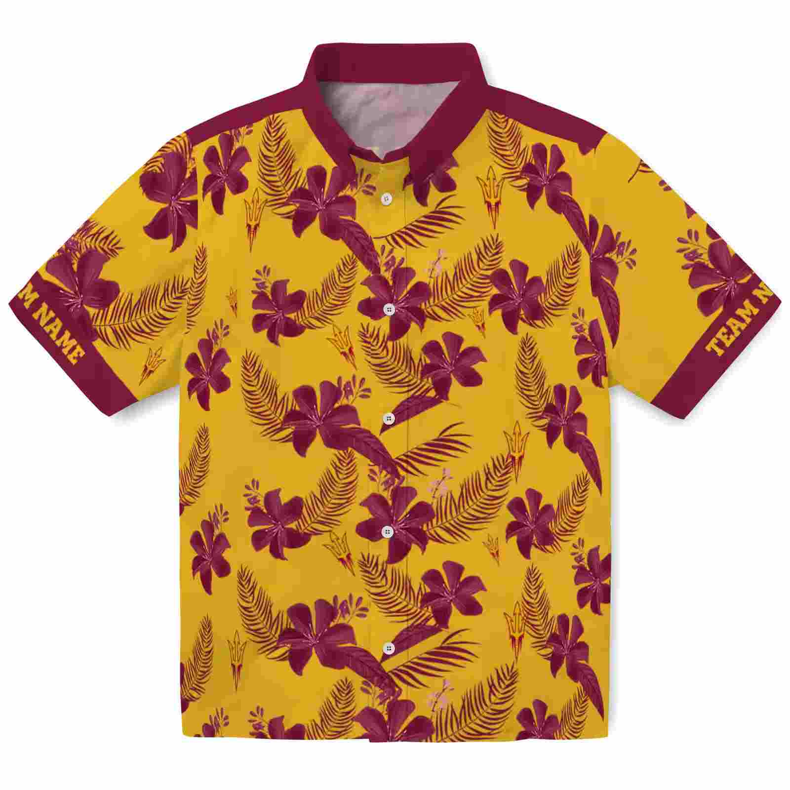 Personalized Arizona State Sun Devils Botanical Print Gold Hawaiian Shirt