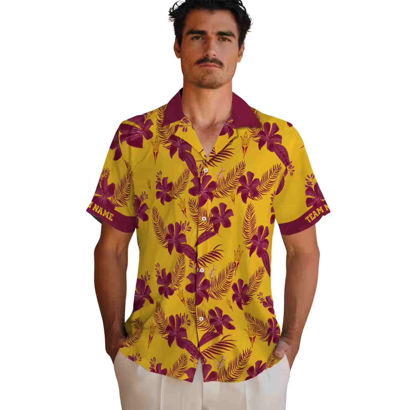 personalized arizona state sun devils botanical print gold hawaiian shirt fashion forward