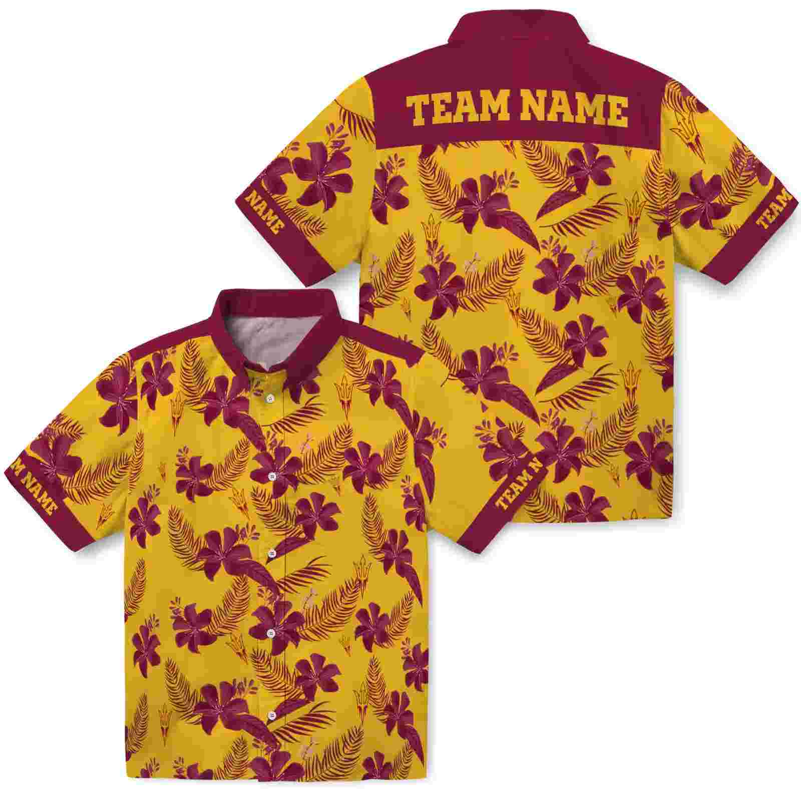 personalized arizona state sun devils botanical print gold hawaiian shirt high quality