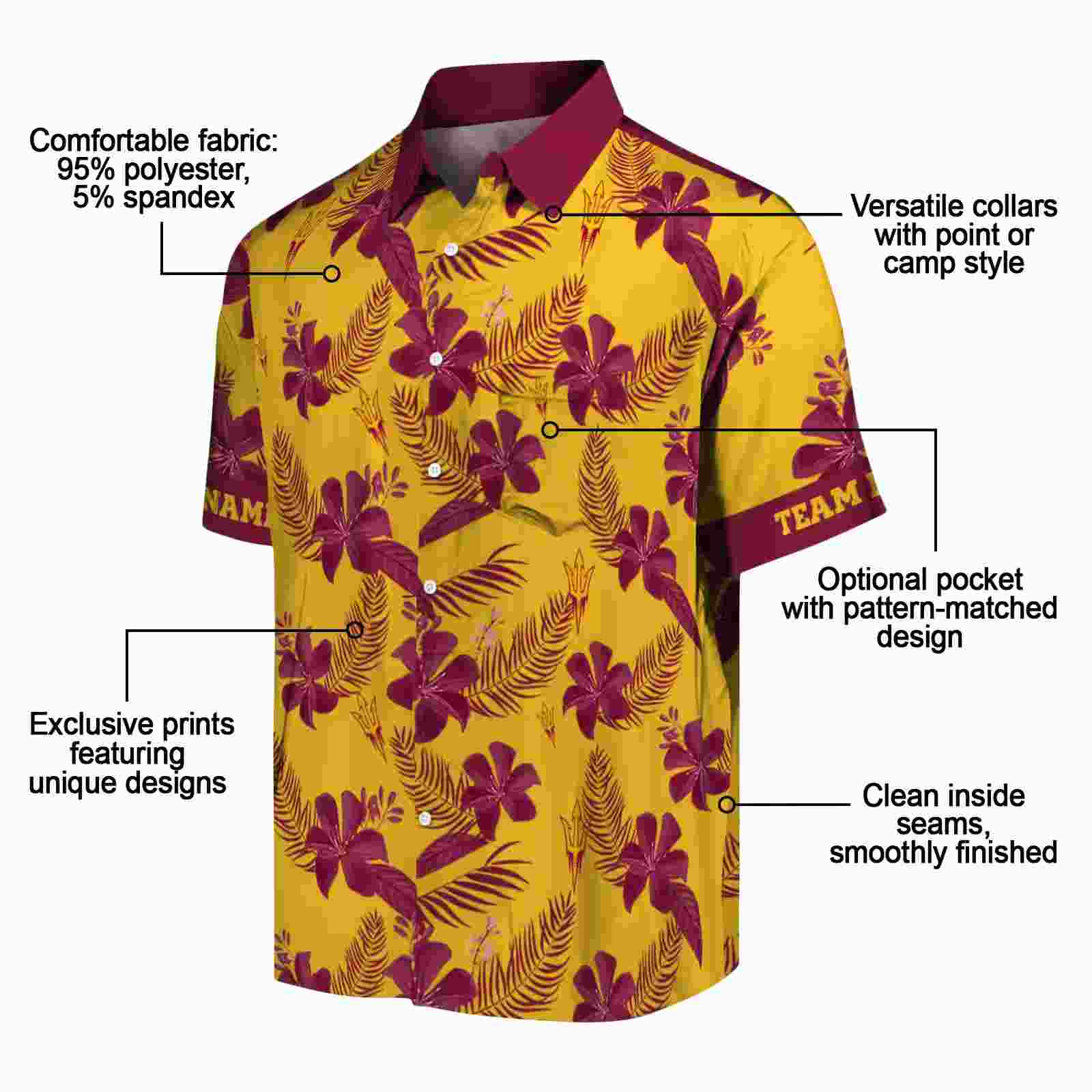 personalized arizona state sun devils botanical print gold hawaiian shirt new arrival