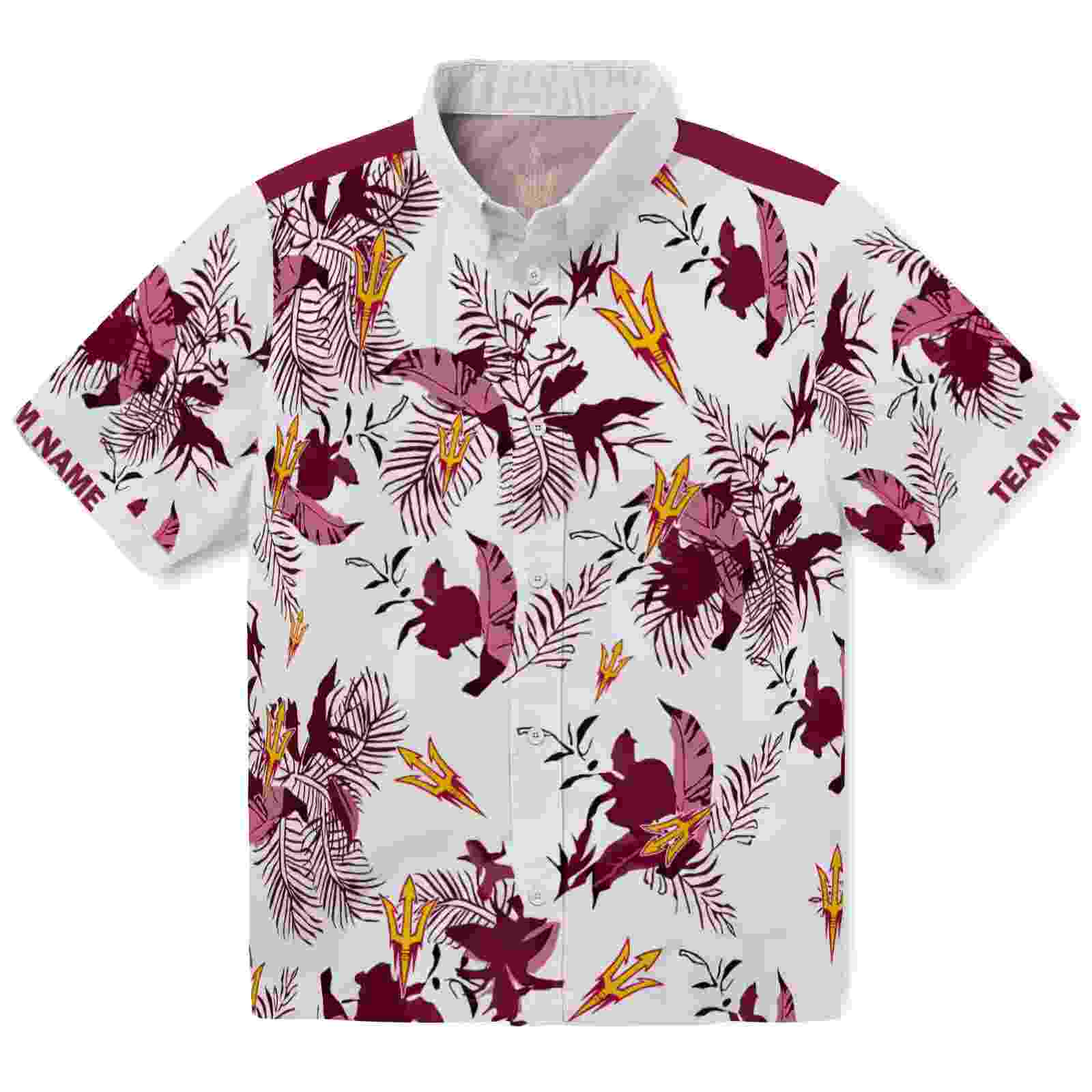 Personalized Arizona State Sun Devils Botanical Theme Maroon White Hawaiian Shirt