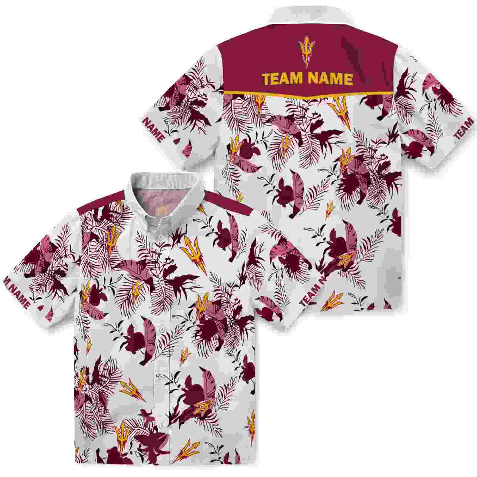 personalized arizona state sun devils botanical theme maroon white hawaiian shirt high quality