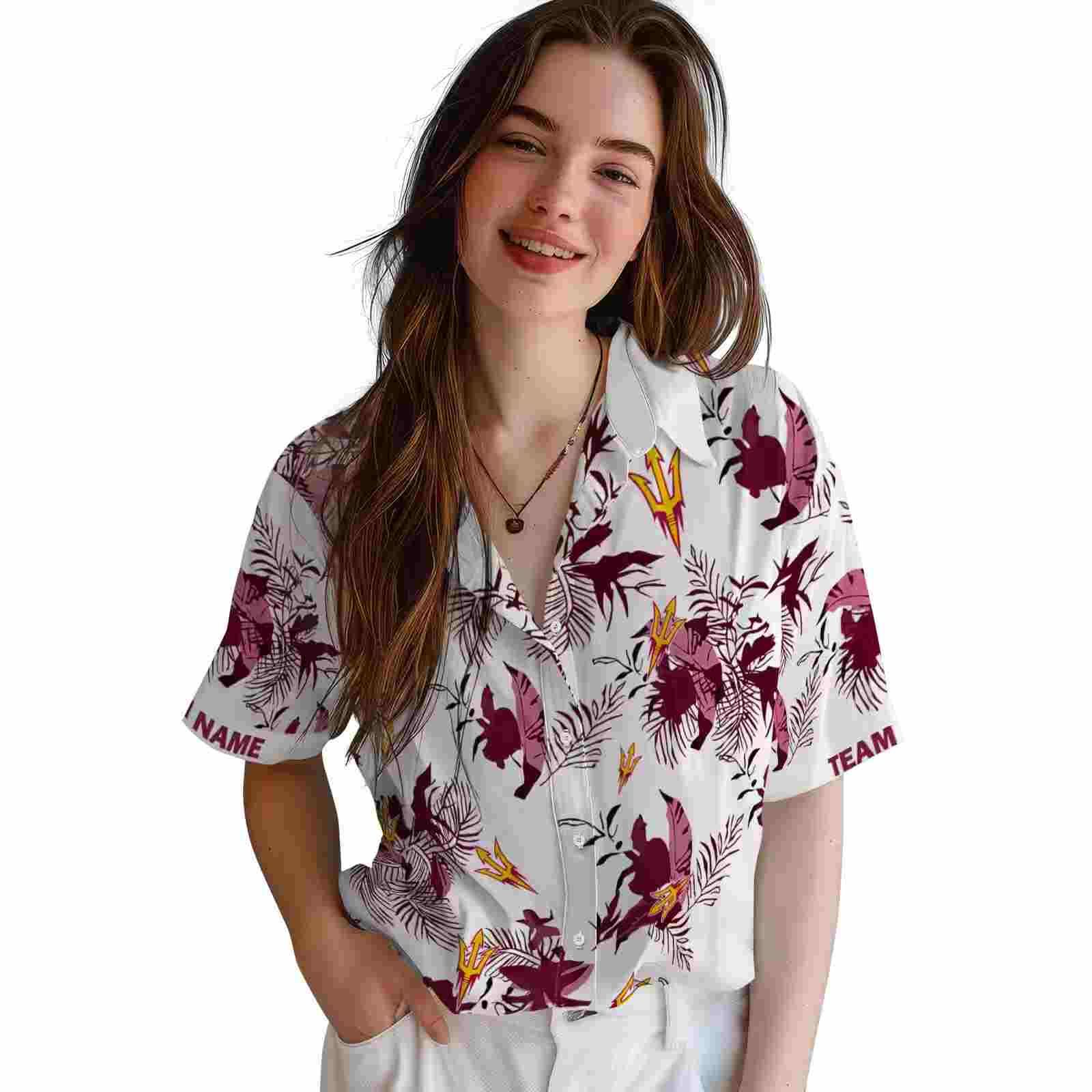 personalized arizona state sun devils botanical theme maroon white hawaiian shirt latest model