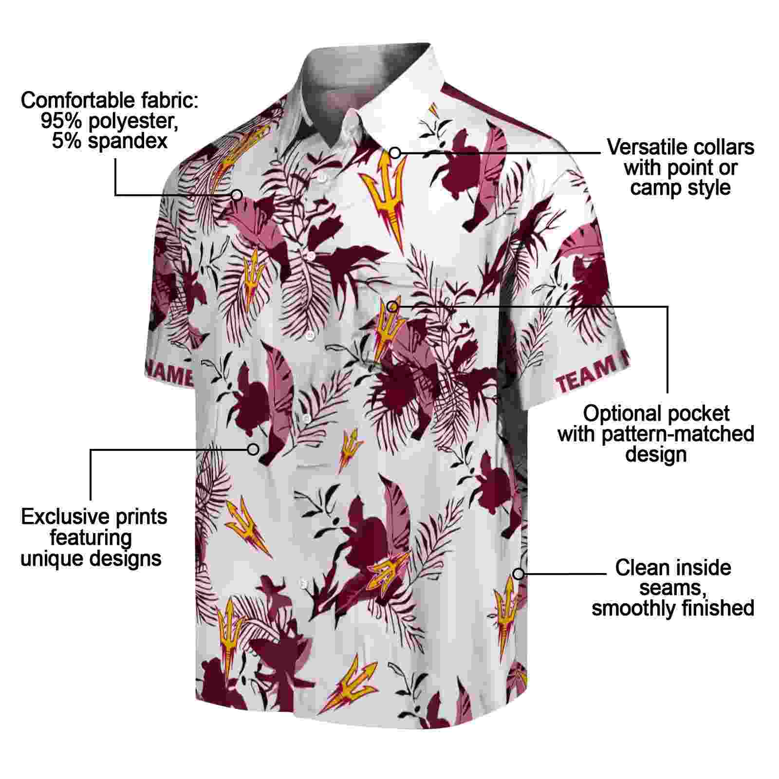 personalized arizona state sun devils botanical theme maroon white hawaiian shirt new arrival