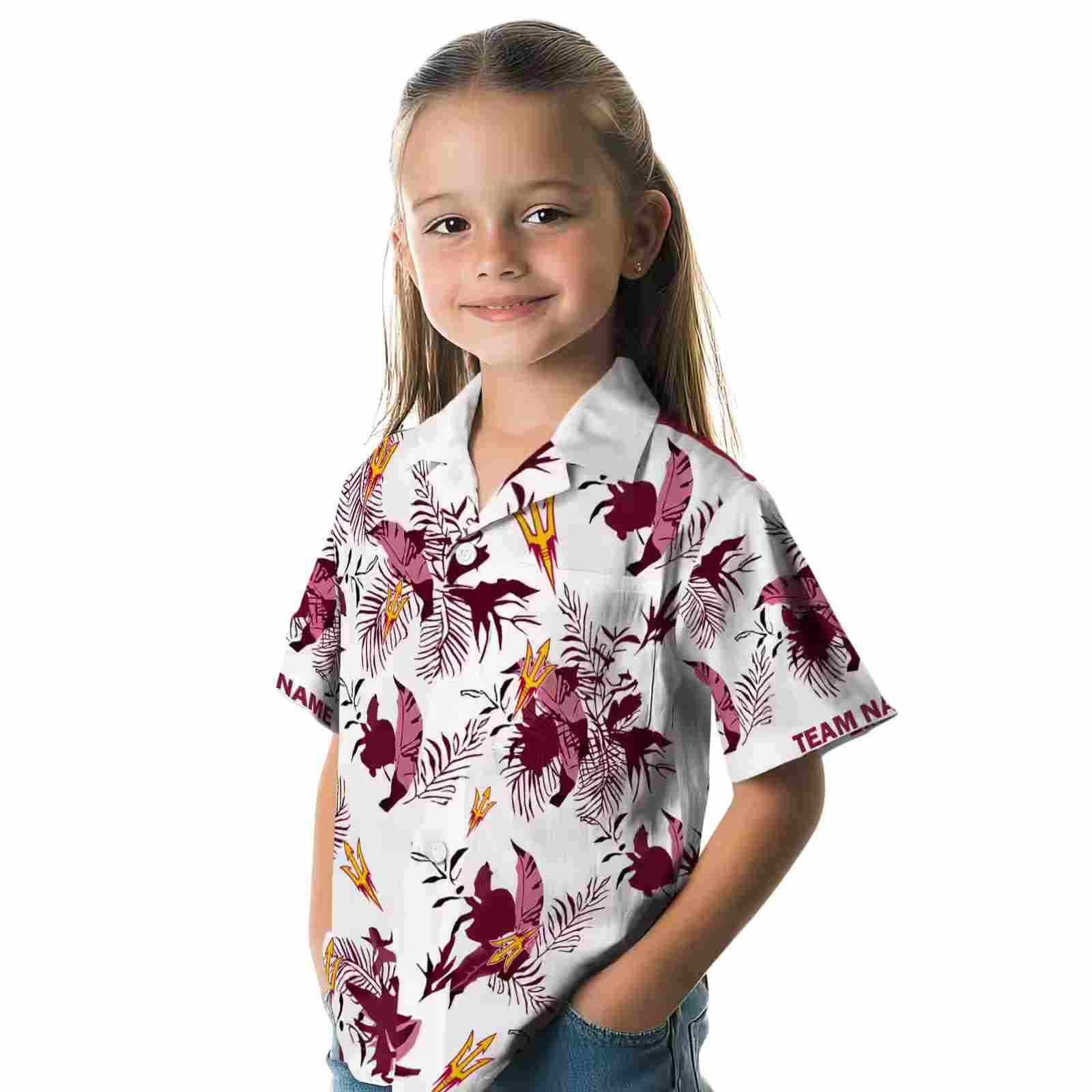 personalized arizona state sun devils botanical theme maroon white hawaiian shirt premium grade