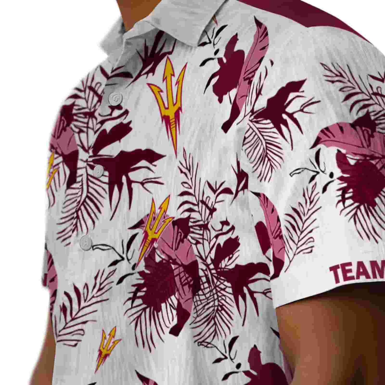 personalized arizona state sun devils botanical theme maroon white hawaiian shirt trendy