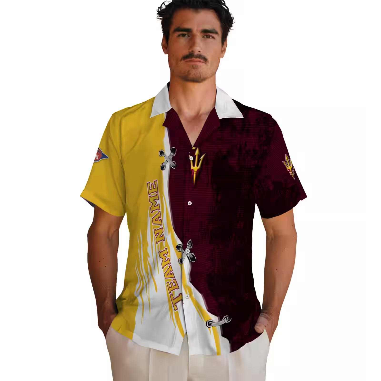 personalized arizona state sun devils edgy streaks maroon white hawaiian shirt fashion forward