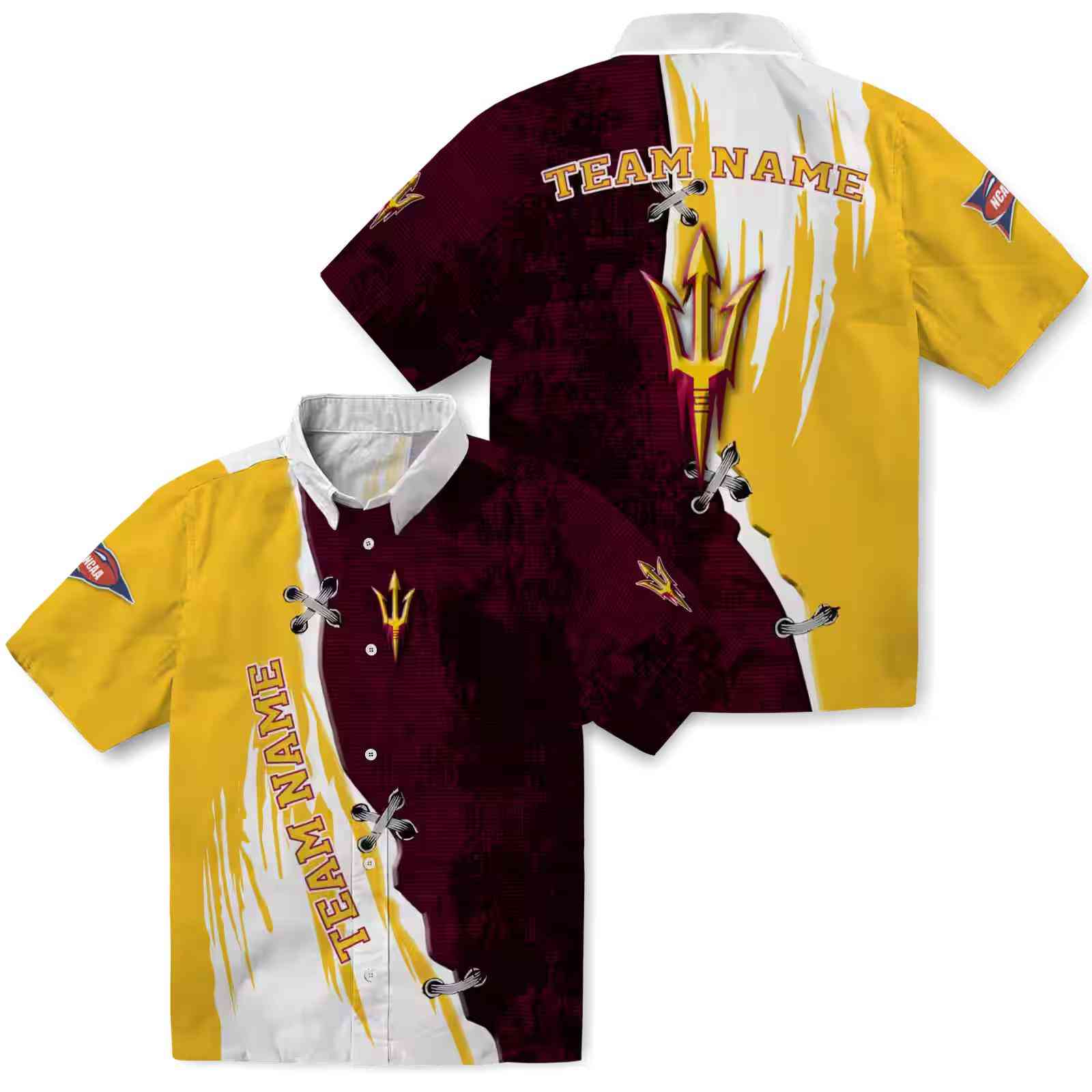 personalized arizona state sun devils edgy streaks maroon white hawaiian shirt high quality