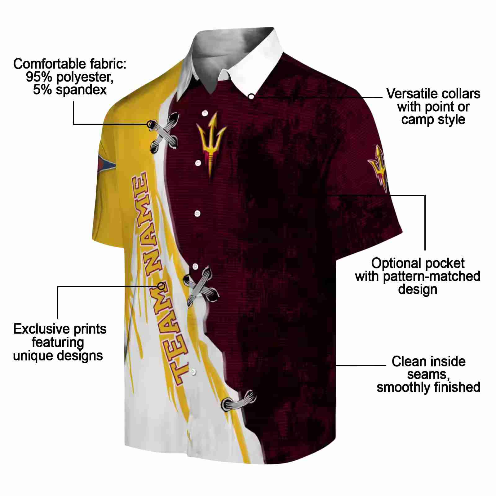 personalized arizona state sun devils edgy streaks maroon white hawaiian shirt new arrival