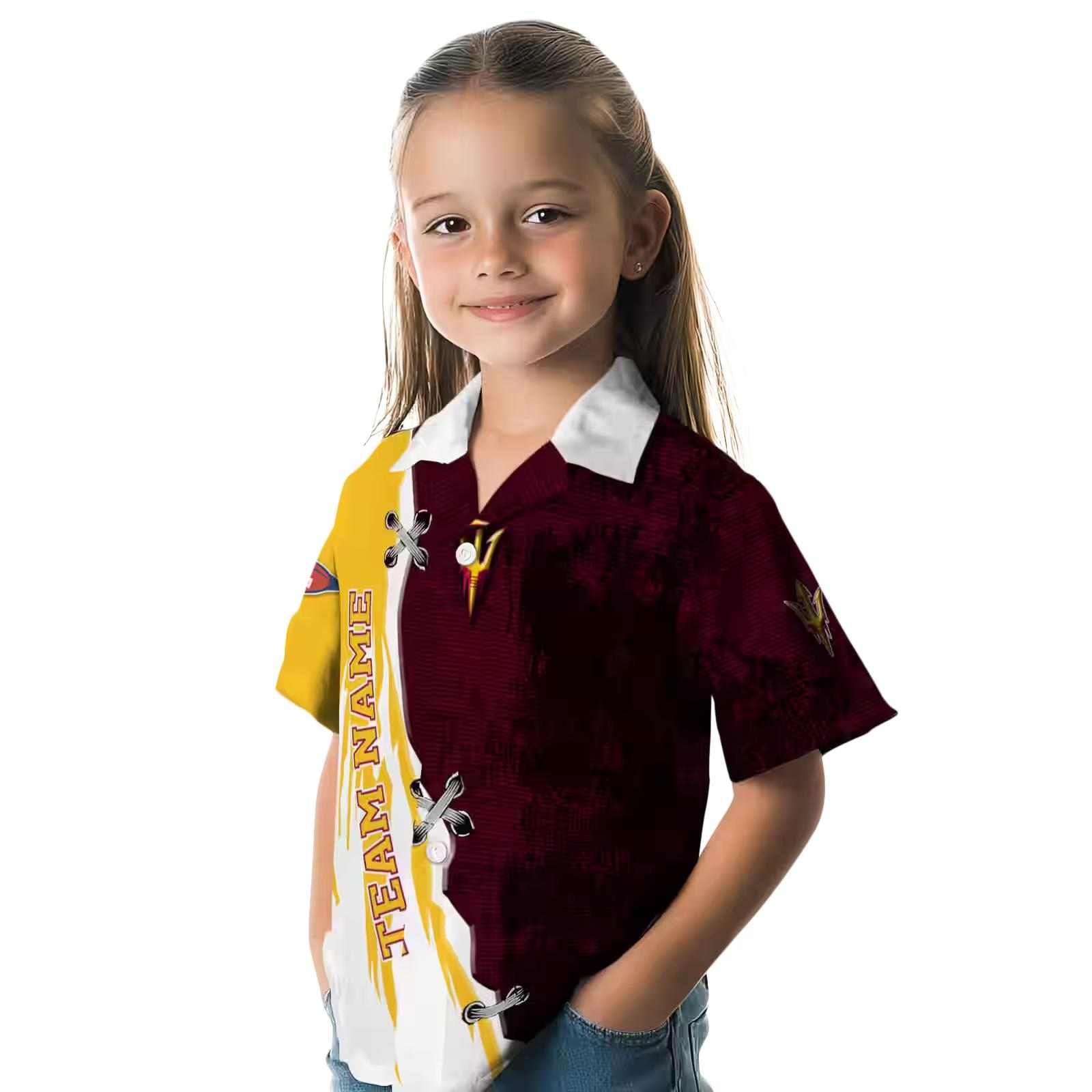 personalized arizona state sun devils edgy streaks maroon white hawaiian shirt premium grade