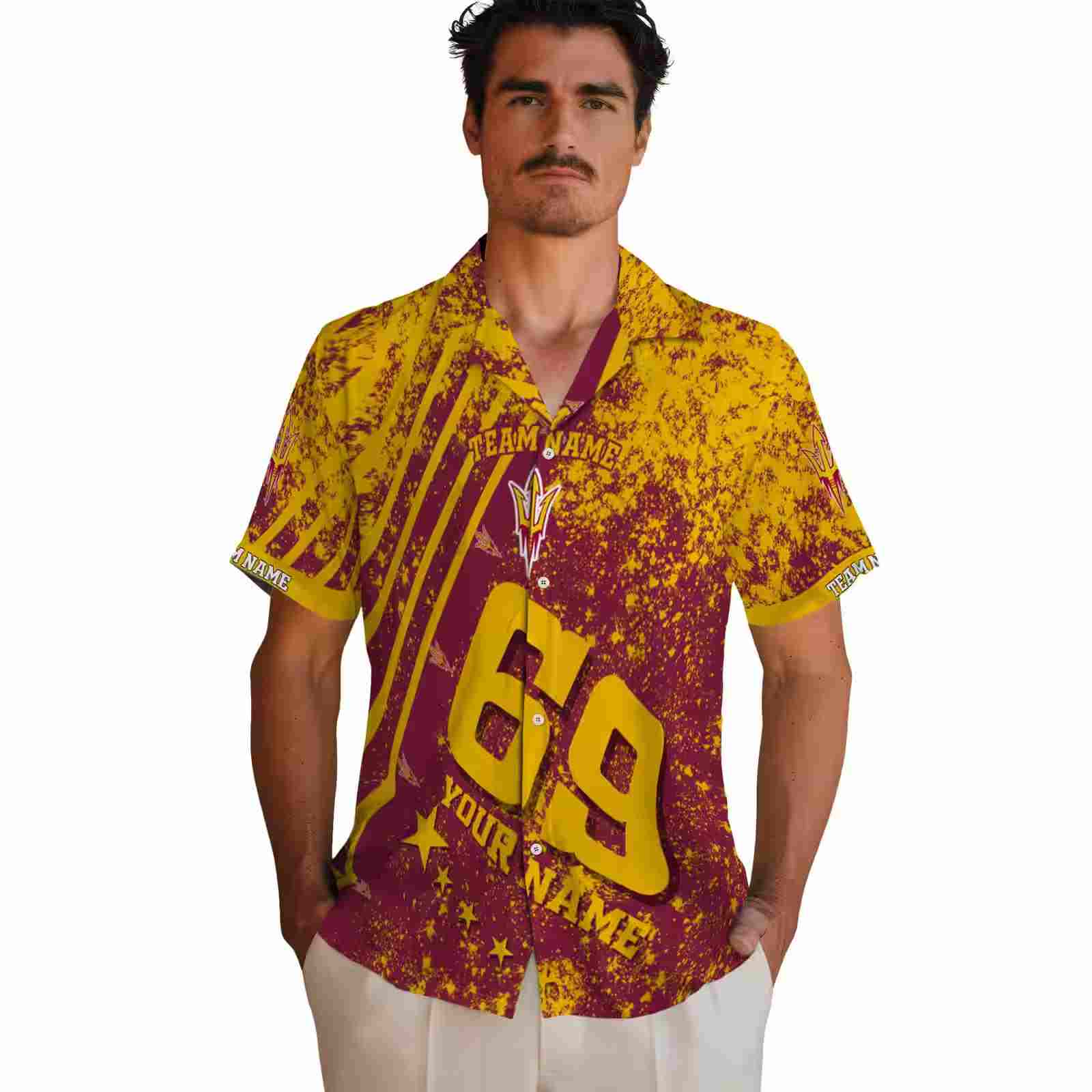 personalized arizona state sun devils star stripes maroon hawaiian shirt fashion forward