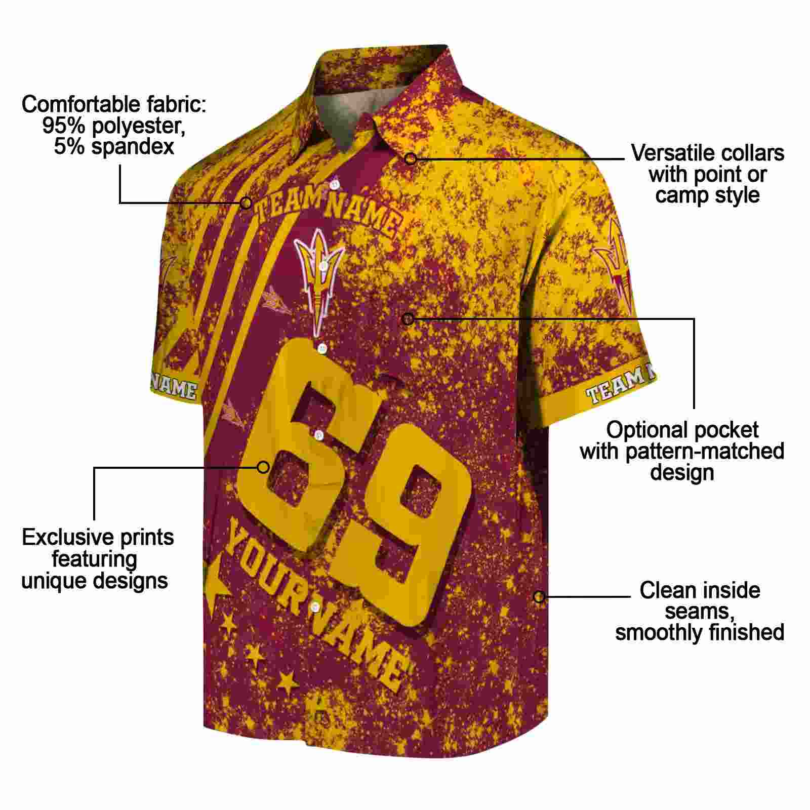 personalized arizona state sun devils star stripes maroon hawaiian shirt new arrival