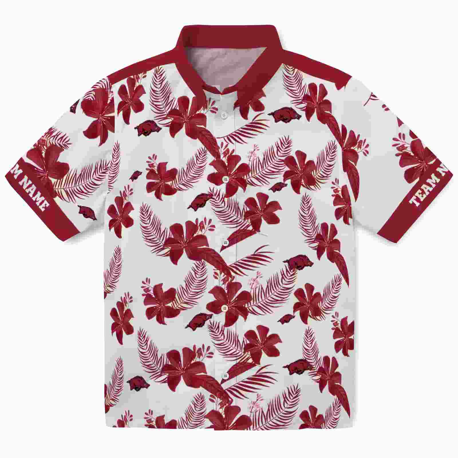 Personalized Arkansas Razorbacks Botanical Print White Hawaiian Shirt