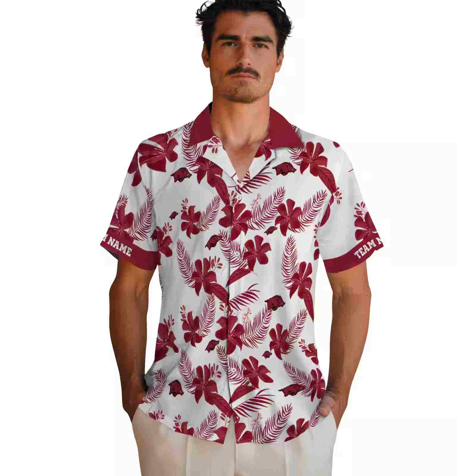 personalized arkansas razorbacks botanical print white hawaiian shirt fashion forward