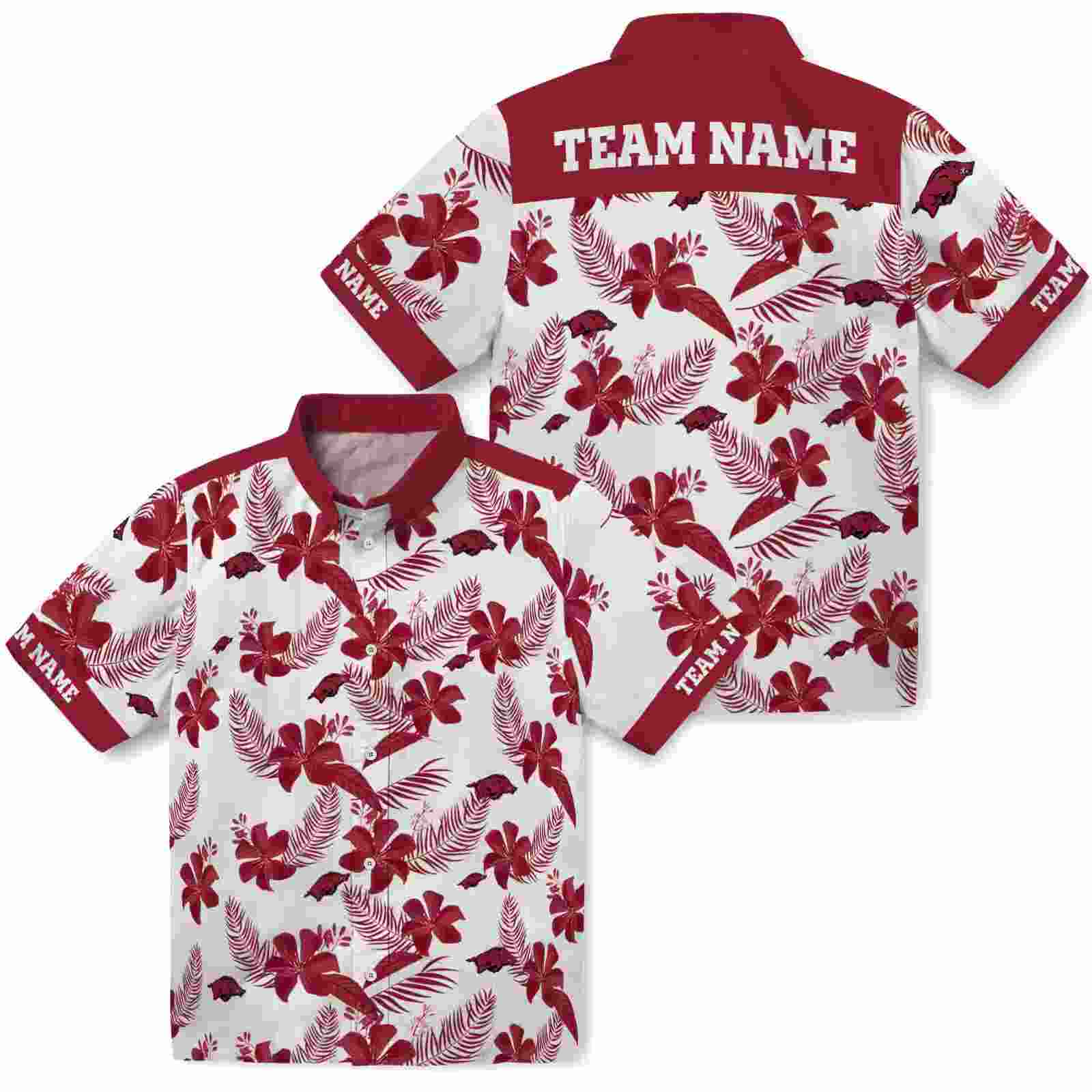 personalized arkansas razorbacks botanical print white hawaiian shirt high quality