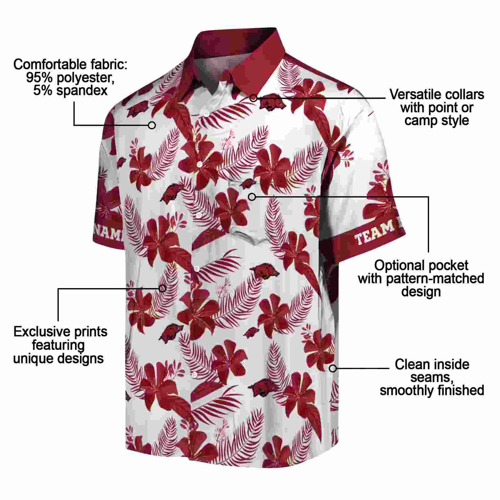 personalized arkansas razorbacks botanical print white hawaiian shirt new arrival