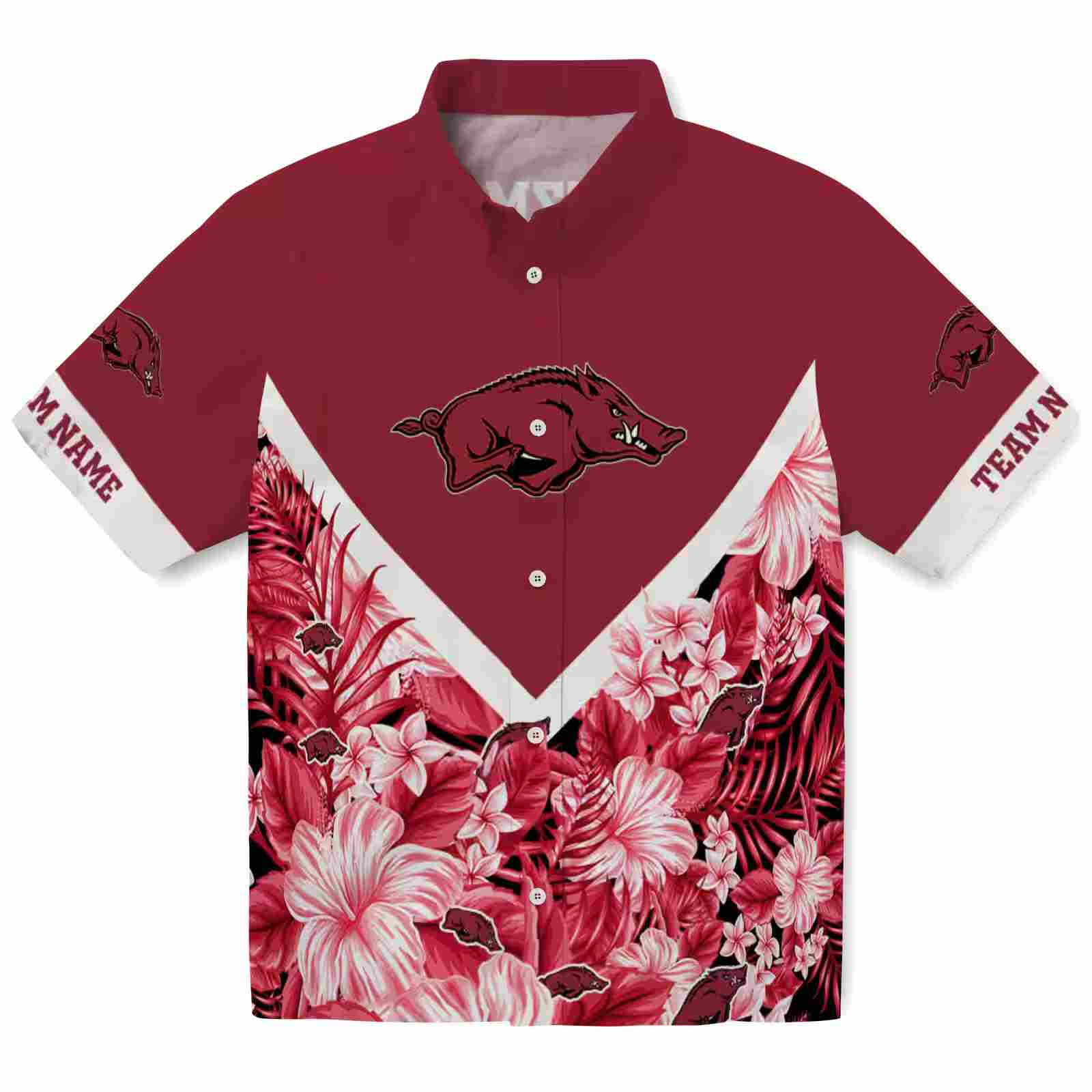 Personalized Arkansas Razorbacks Floral Chevron Red Hawaiian Shirt