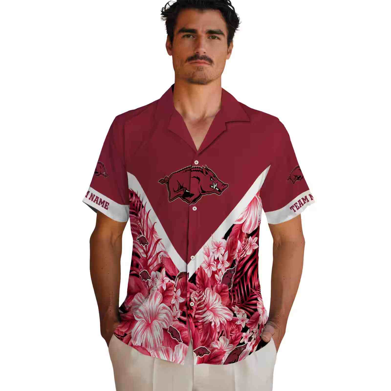 personalized arkansas razorbacks floral chevron red hawaiian shirt fashion forward