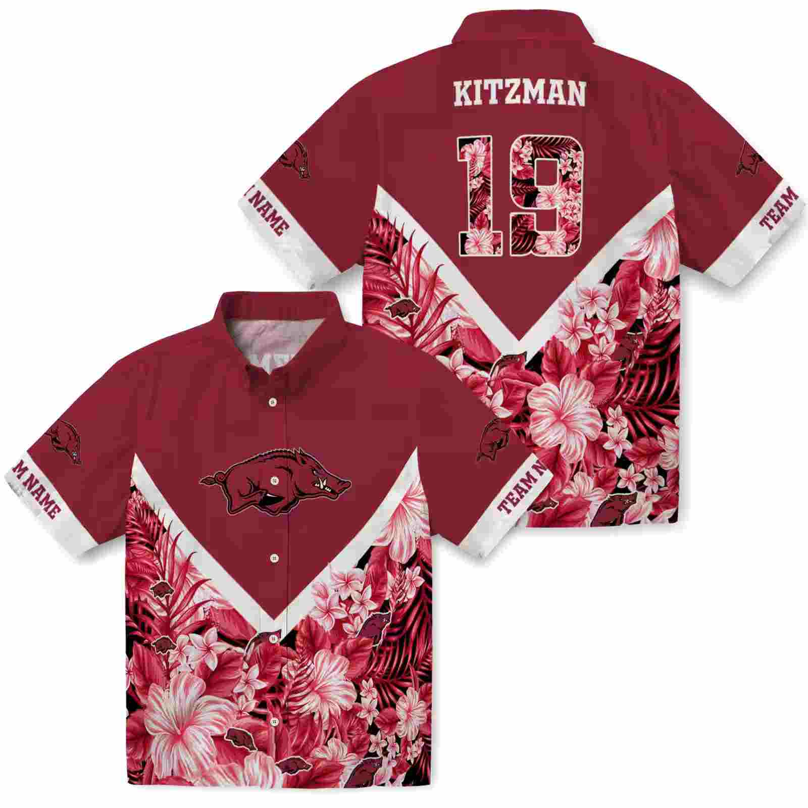 personalized arkansas razorbacks floral chevron red hawaiian shirt high quality