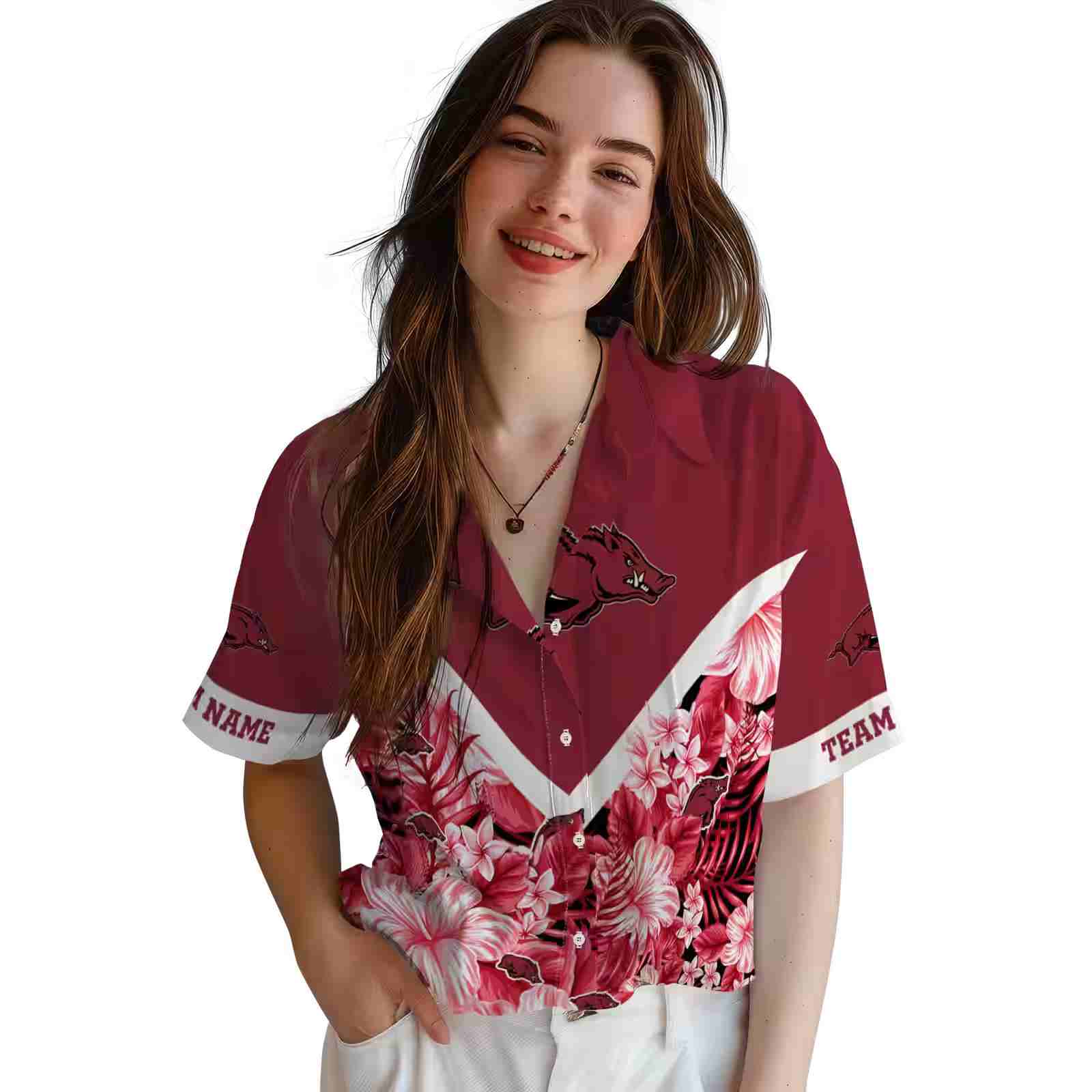 personalized arkansas razorbacks floral chevron red hawaiian shirt latest model