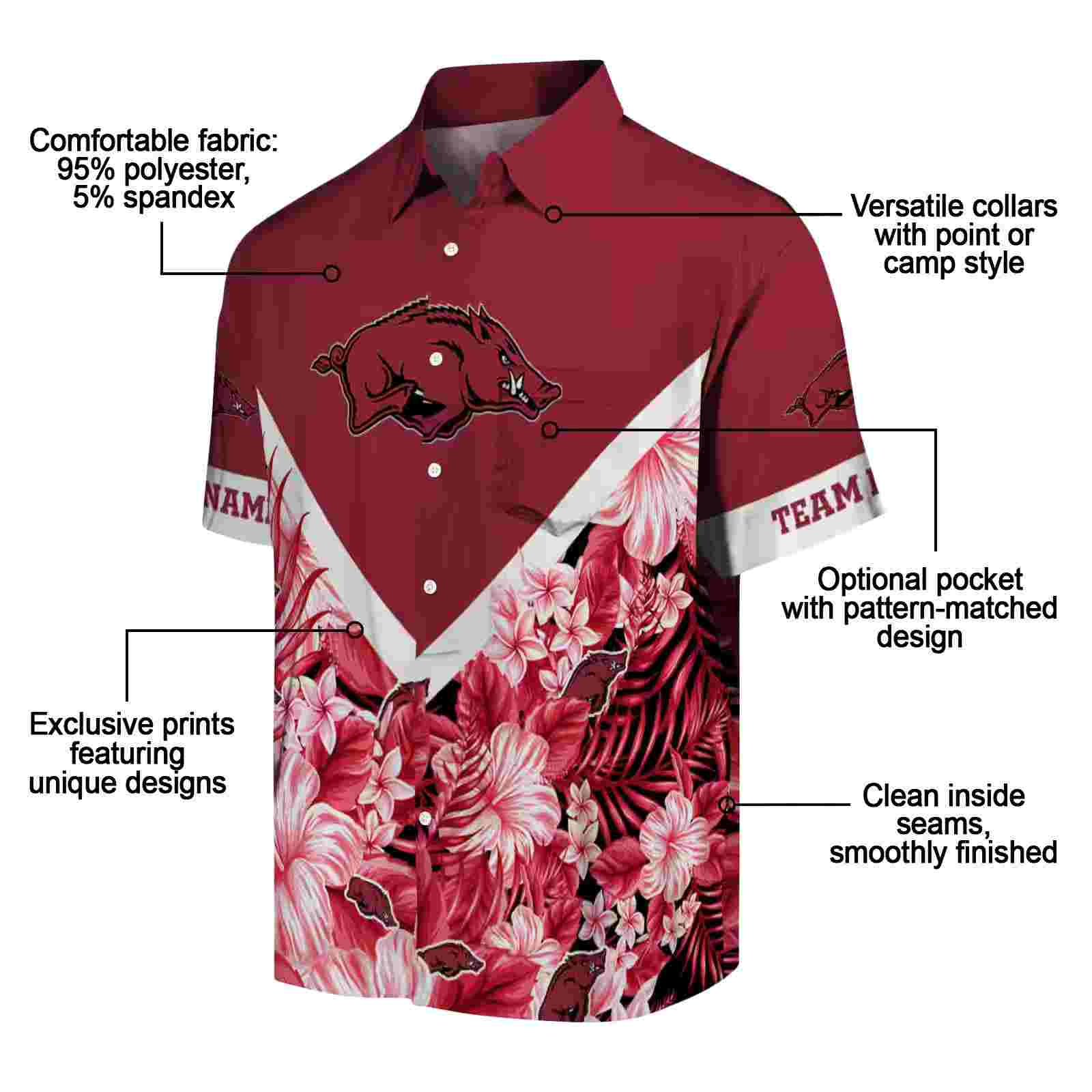 personalized arkansas razorbacks floral chevron red hawaiian shirt new arrival