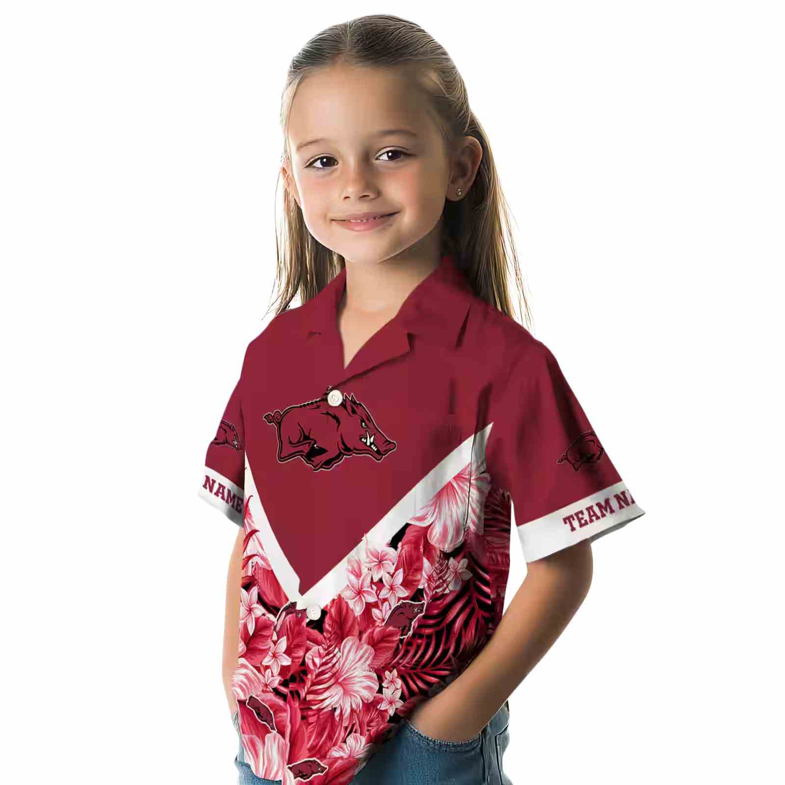 personalized arkansas razorbacks floral chevron red hawaiian shirt premium grade