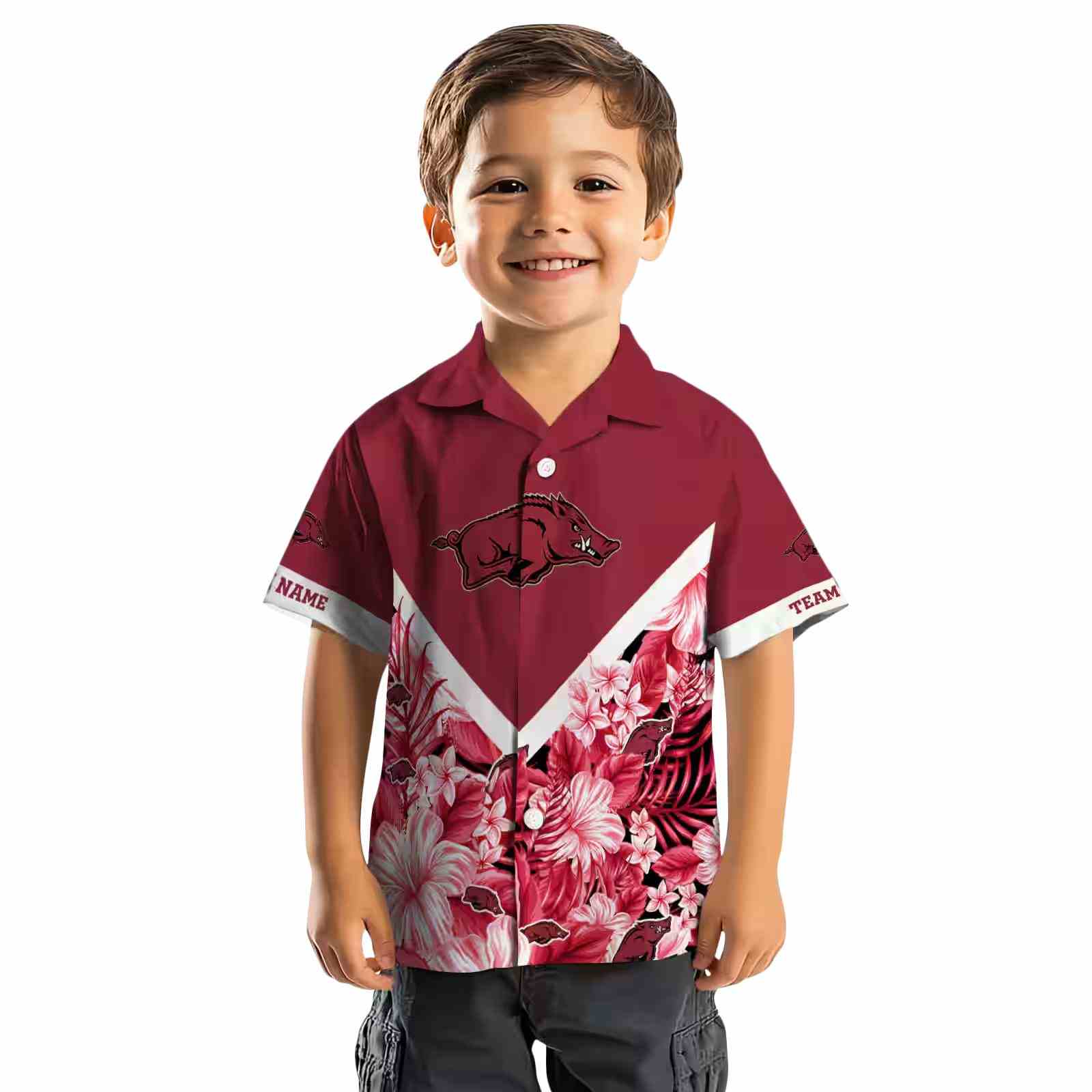 personalized arkansas razorbacks floral chevron red hawaiian shirt top rated