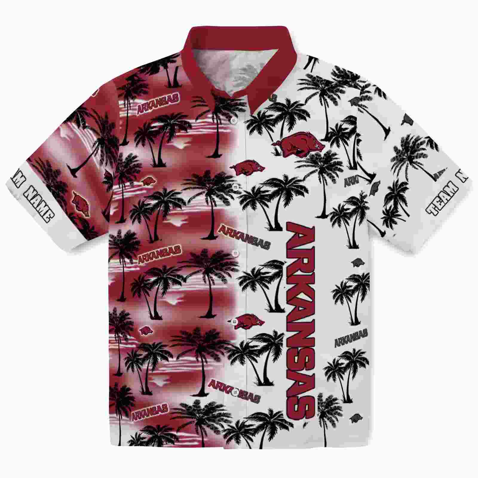 Personalized Arkansas Razorbacks Palm Silhouettes Red Hawaiian Shirt