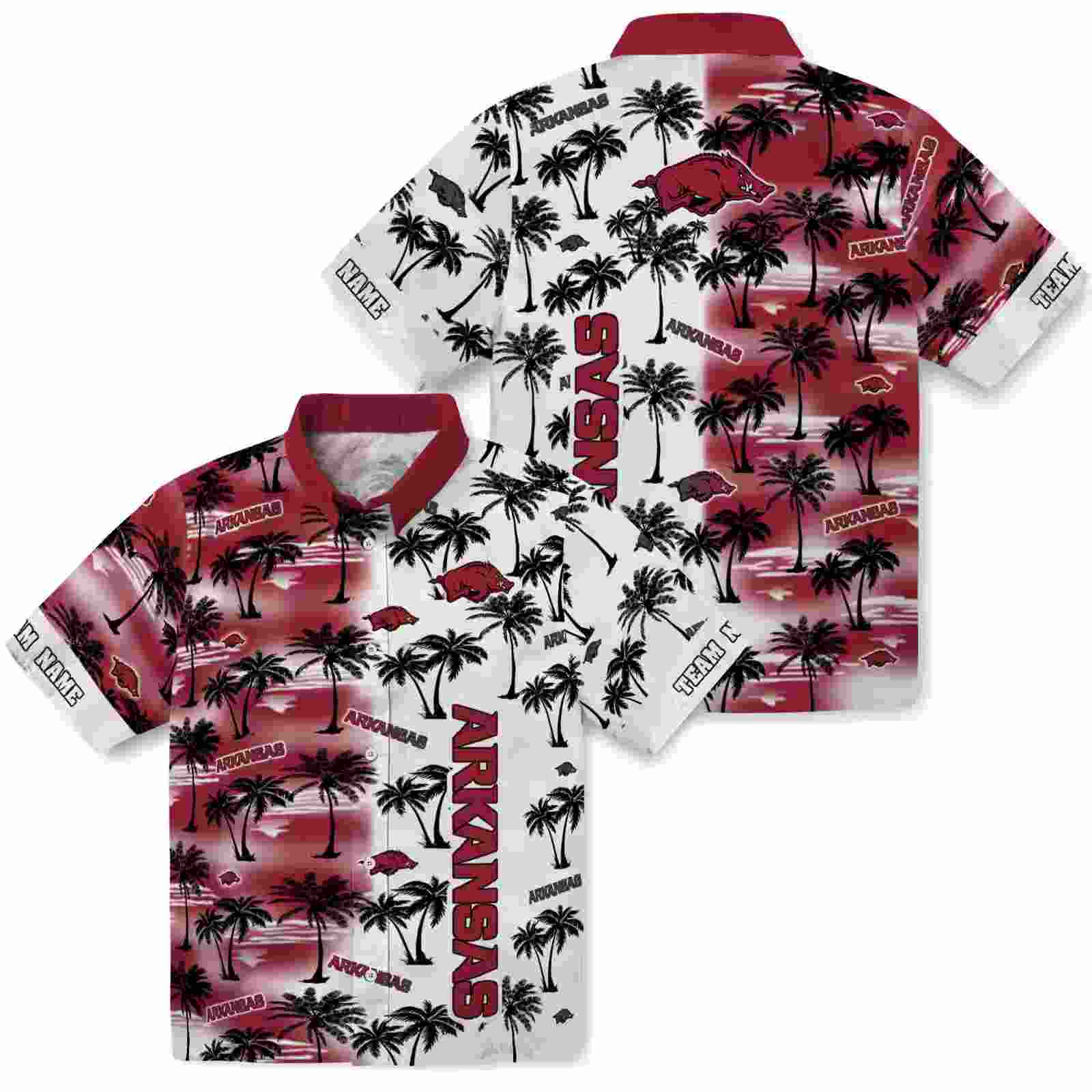 personalized arkansas razorbacks palm silhouettes red hawaiian shirt high quality