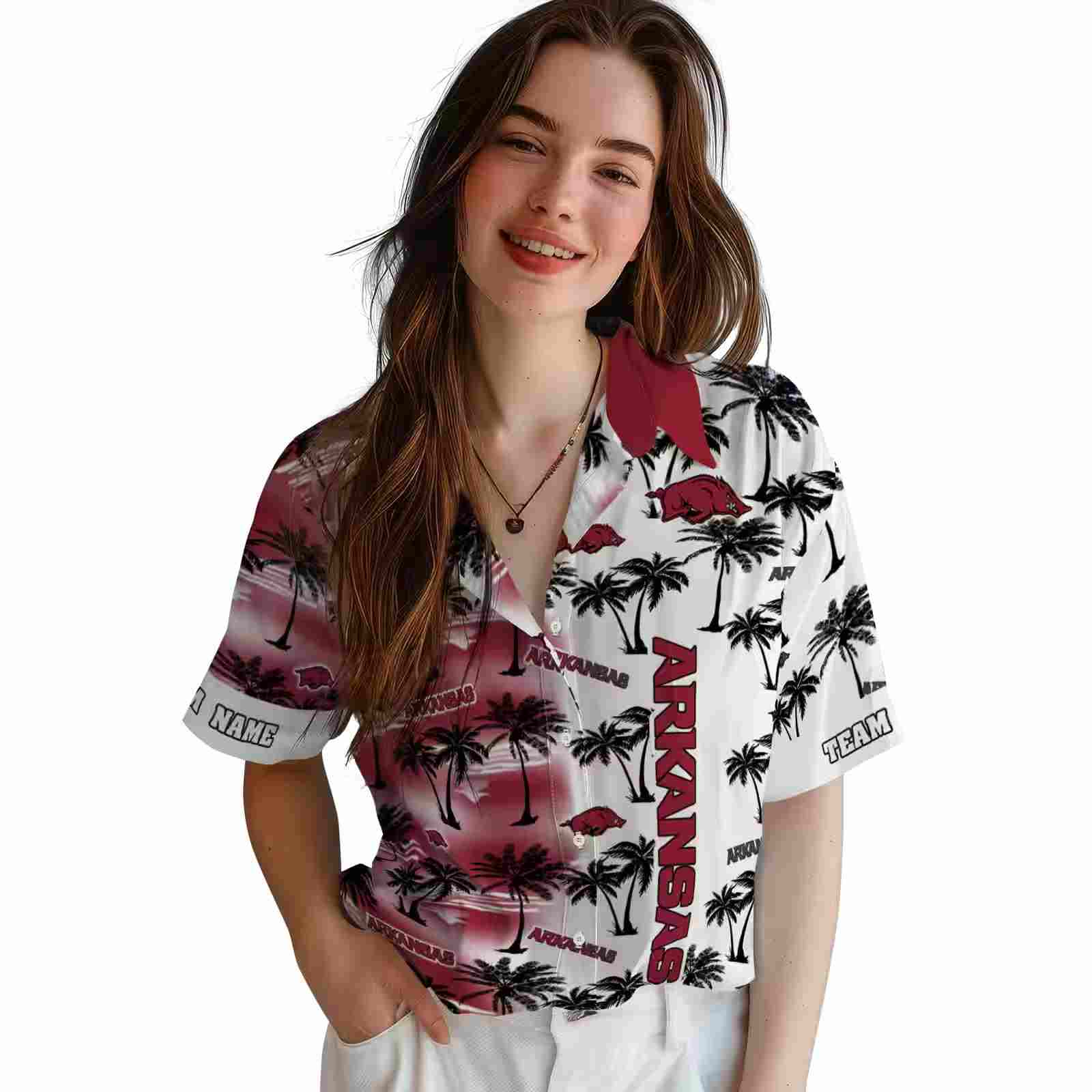 personalized arkansas razorbacks palm silhouettes red hawaiian shirt latest model