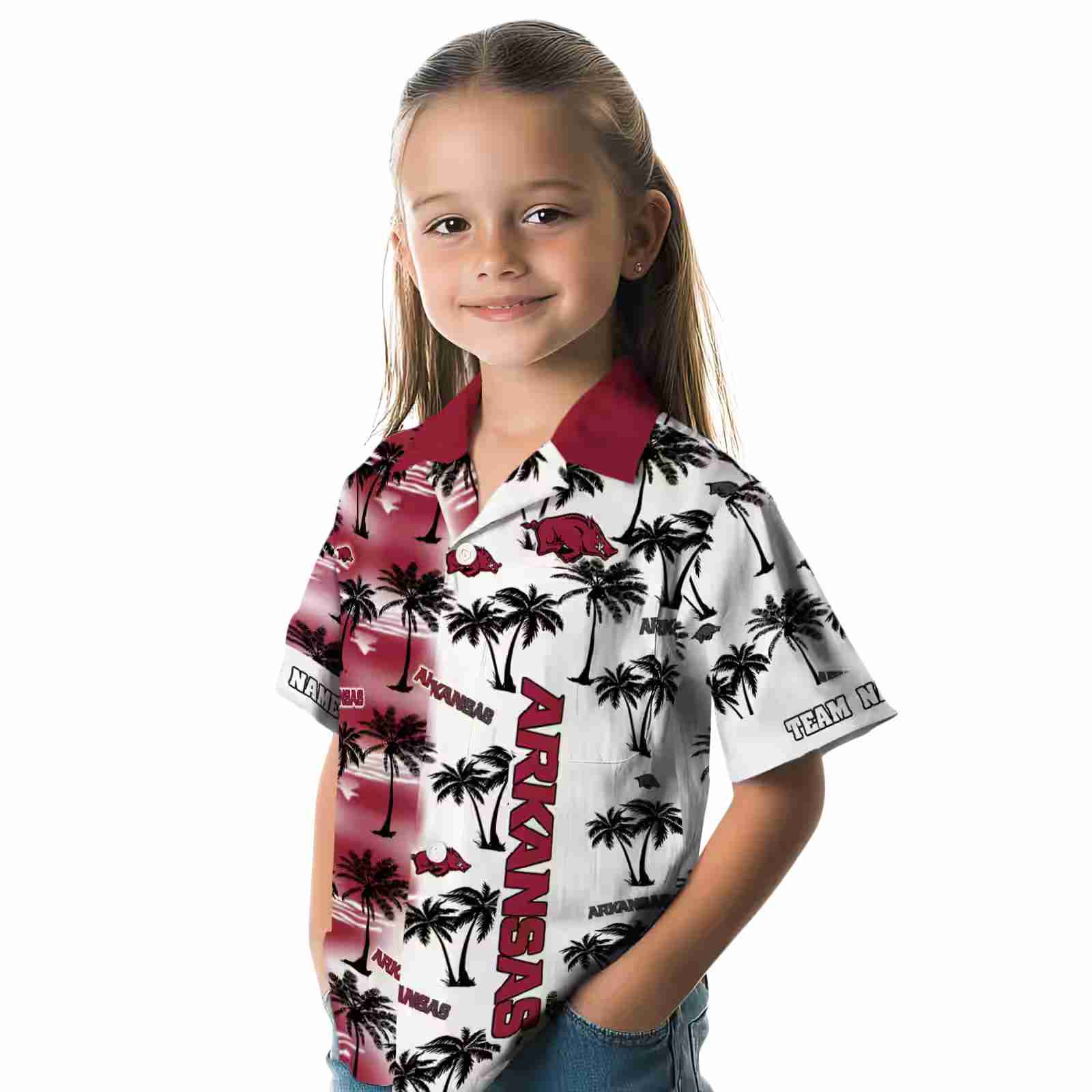 personalized arkansas razorbacks palm silhouettes red hawaiian shirt premium grade