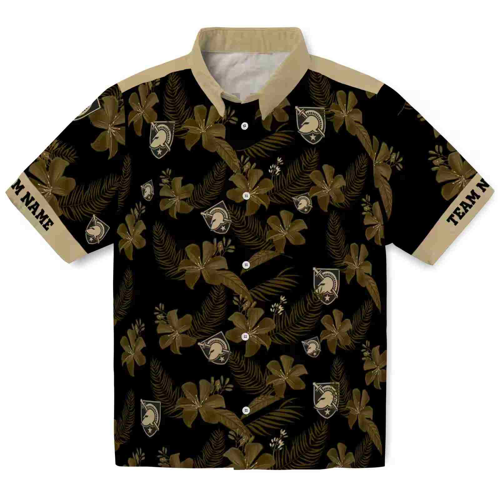 Personalized Army Black Knights Botanical Print Black Hawaiian Shirt