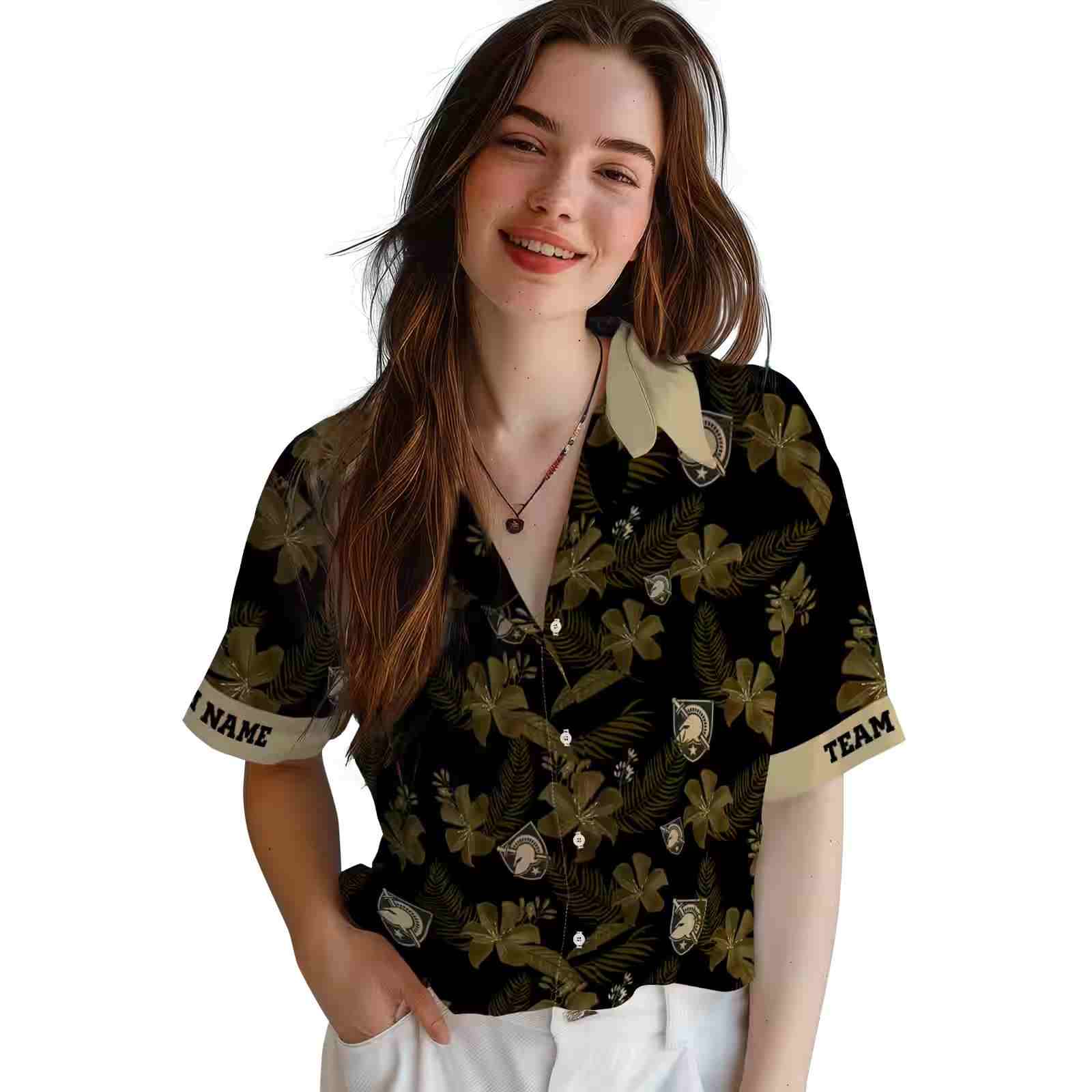 personalized army black knights botanical print black hawaiian shirt latest model