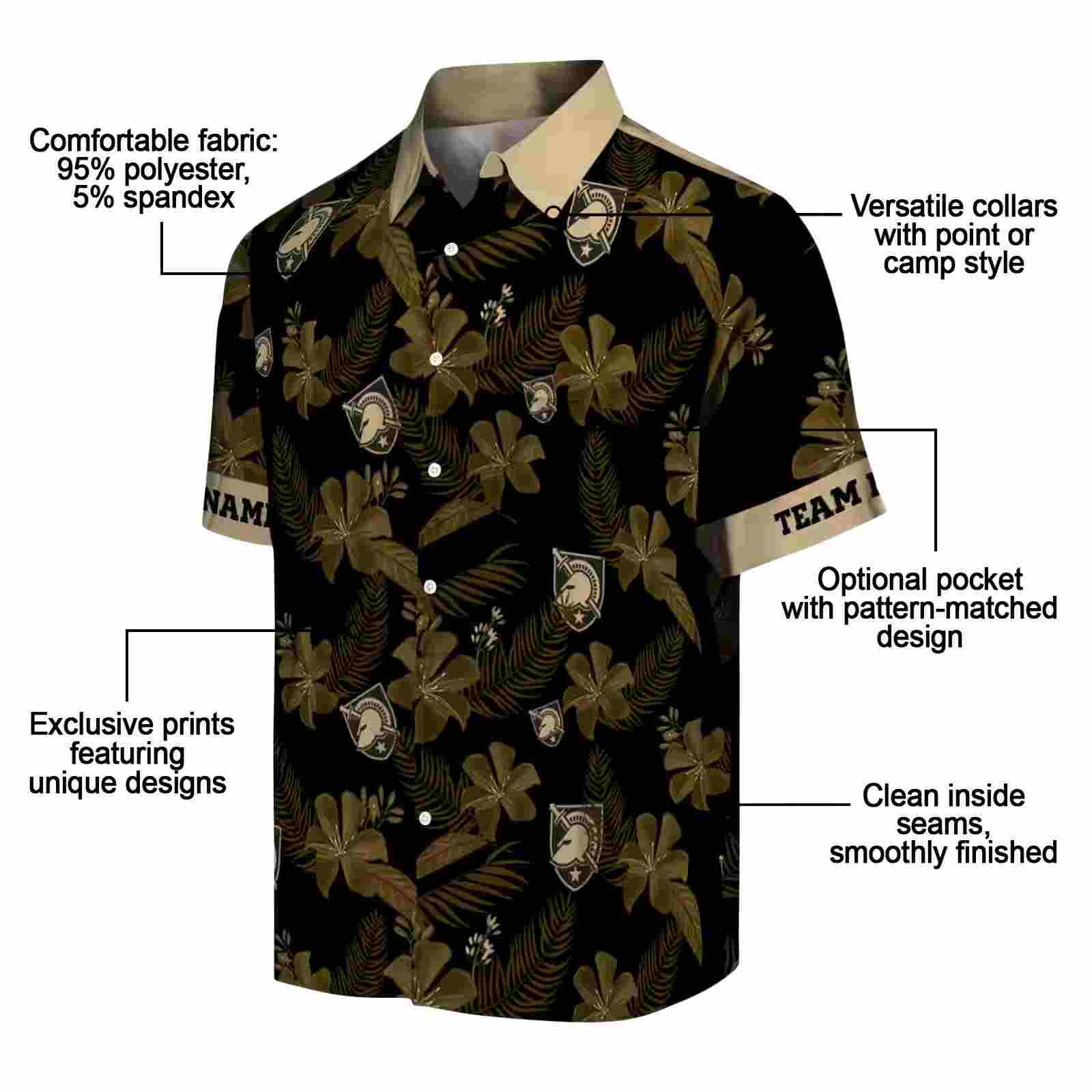 personalized army black knights botanical print black hawaiian shirt new arrival