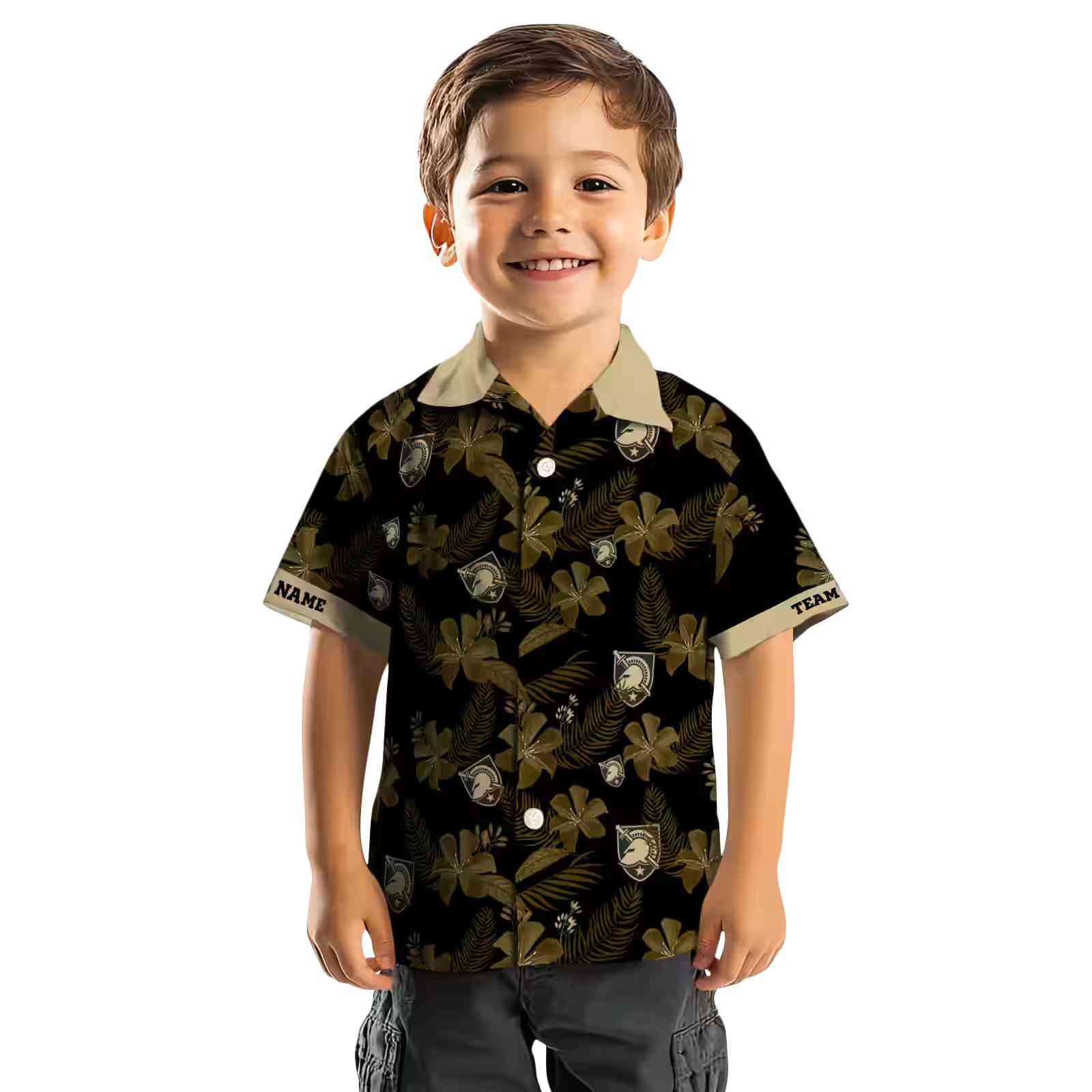 personalized army black knights botanical print black hawaiian shirt top rated