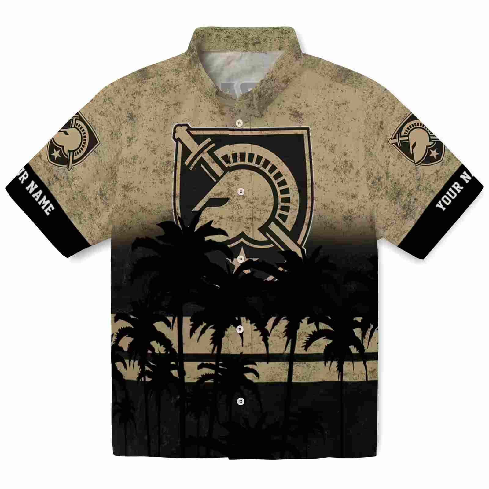 Personalized Army Black Knights Sunset Pattern Gold Black Hawaiian Shirt