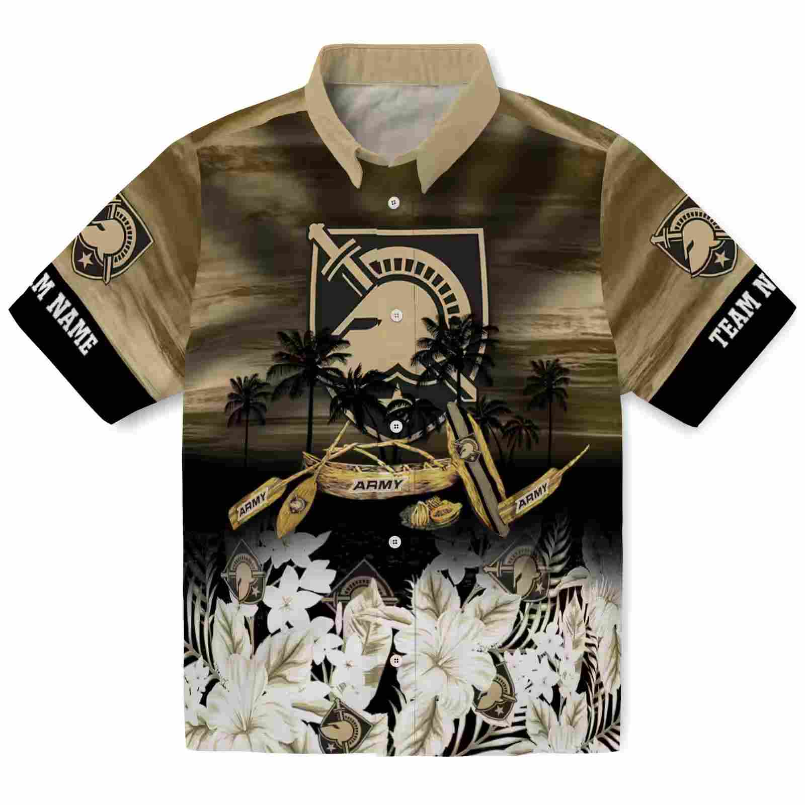 Personalized Army Black Knights Tropical Canoe Gold Hawaiian Shirt