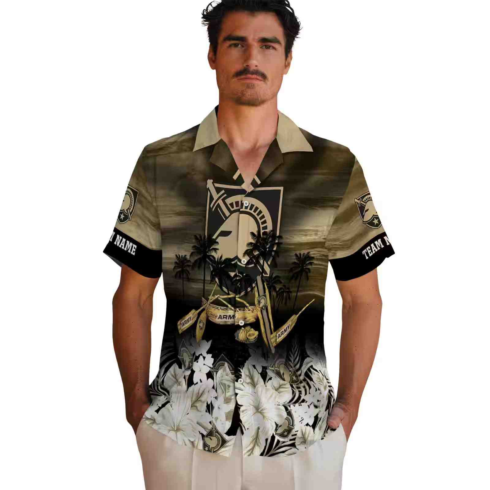 personalized army black knights tropical canoe gold hawaiian shirt fashion forward